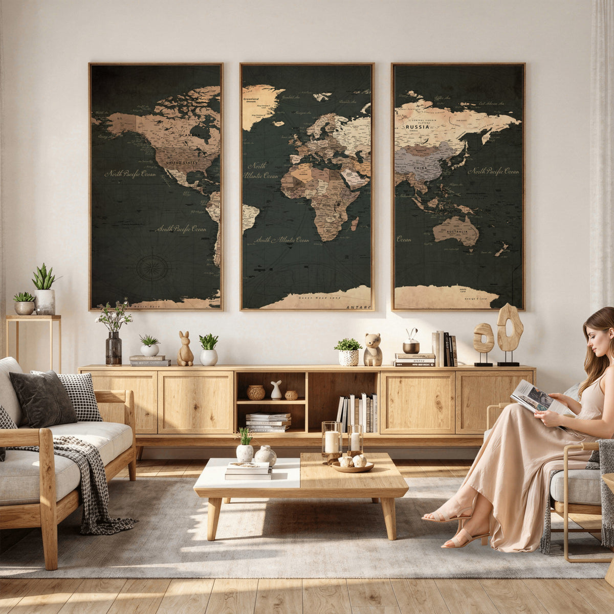 62059333-MGV-CV-36X24 - World Map Wall Art Canvas Print, Modern Decorative Framed Map Artwork Prints for Living Room, Office, Bedroom Wall Decor
