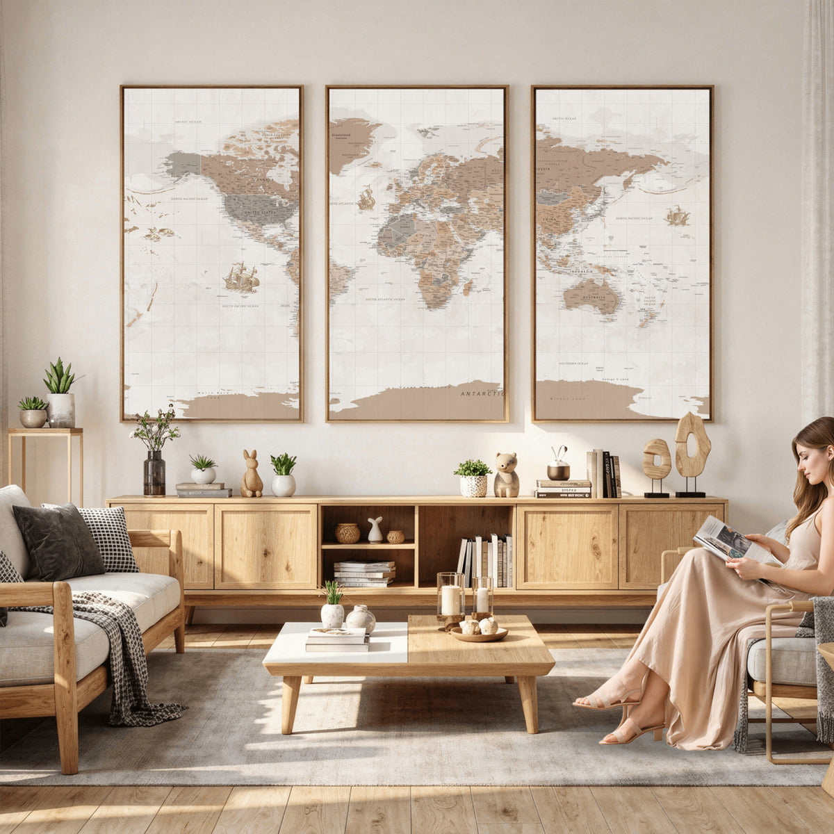 85057279-MGV-CV-36X24 - Framed Large World Map Canvas Print for Office Decor