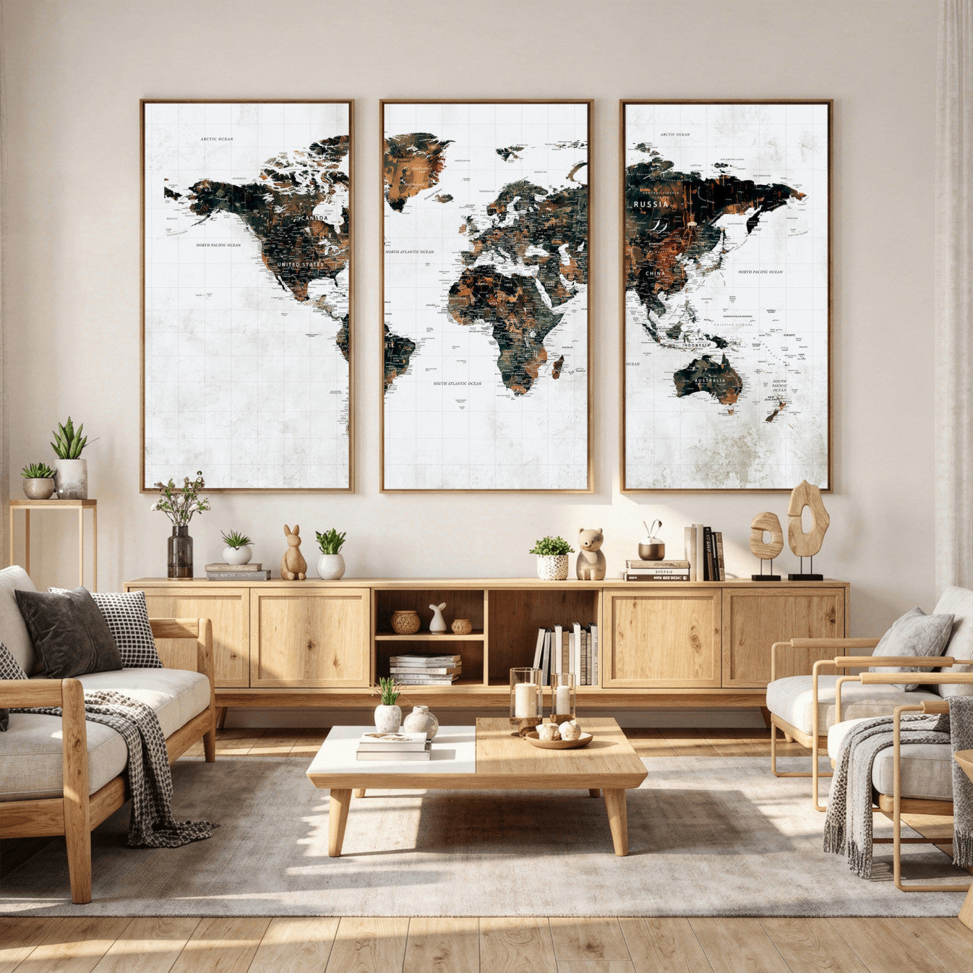 60008766-MGV-CV-36X24 - World Map Wall Art Canvas Print, Modern Decorative Framed Map Artwork Prints for Living Room, Office, Bedroom Wall Decor