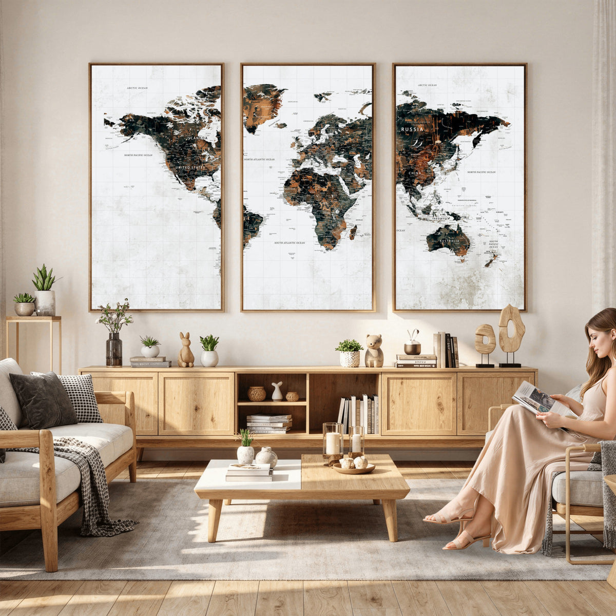 60008766-MGV-CV-36X24 - Large World Map Canvas Print – Framed Travel Map Wall Art