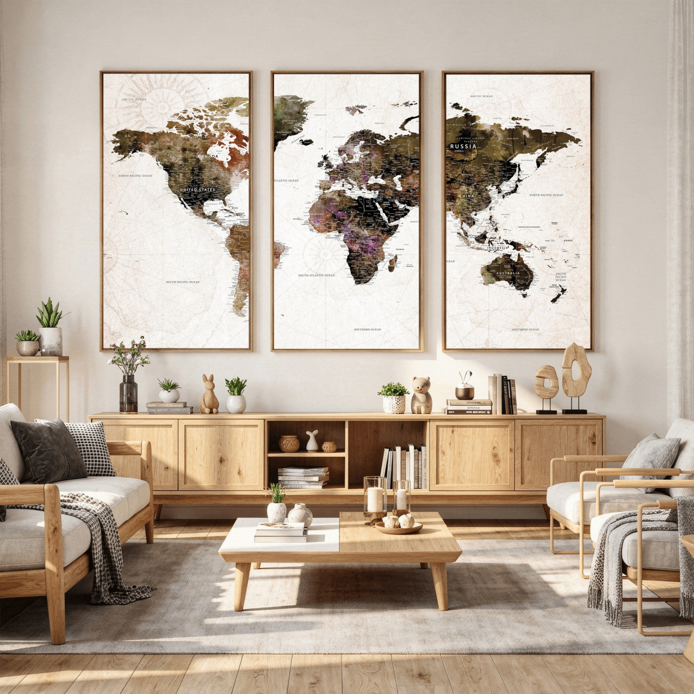 77651968-MGV-CV-36X24 - World Map Wall Art Canvas Print, Modern Decorative Framed Map Artwork Prints for Living Room, Office, Bedroom Wall Decor