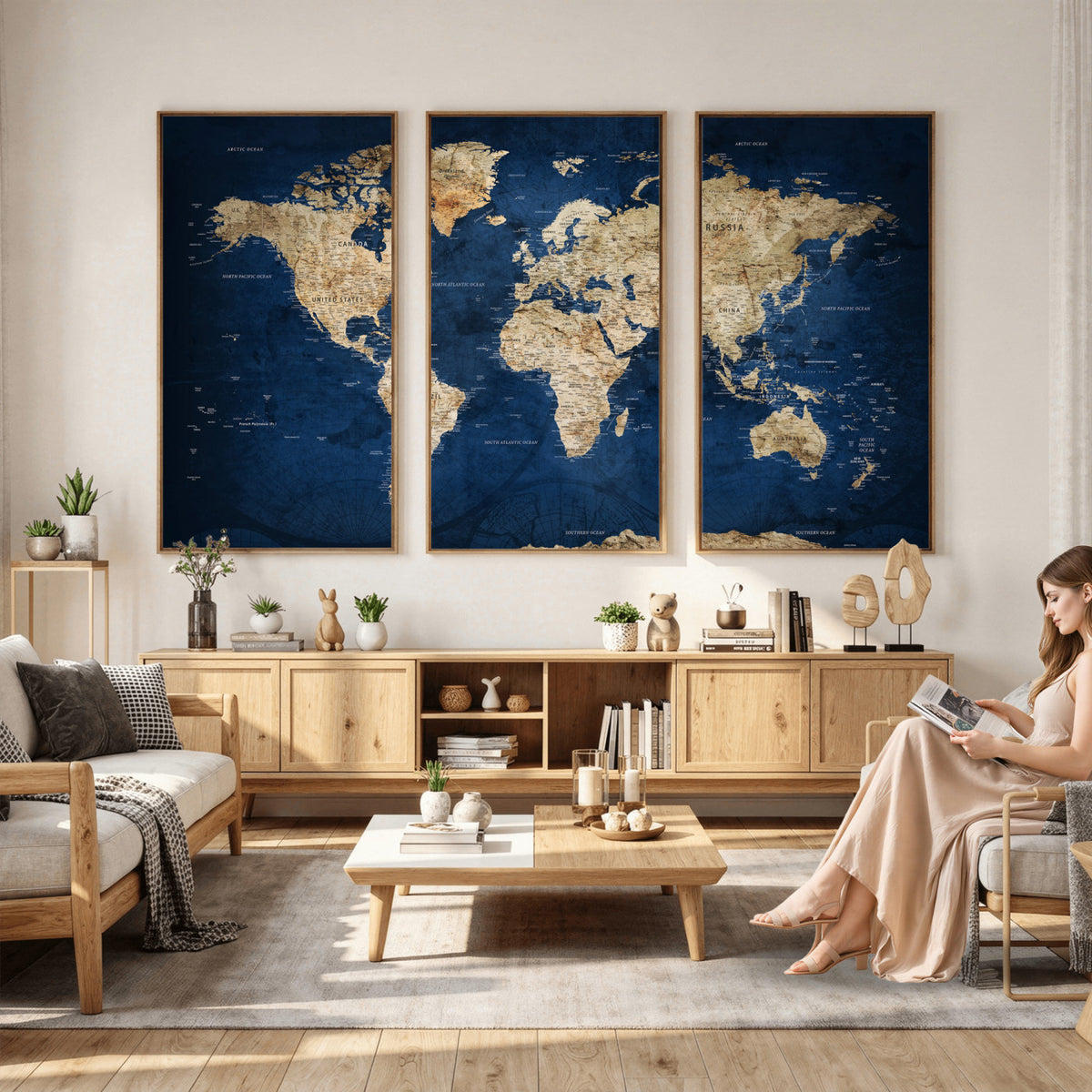 57503519-MGV-CV-36X24 - World Map Canvas Print – Framed Travel Map Wall Art for