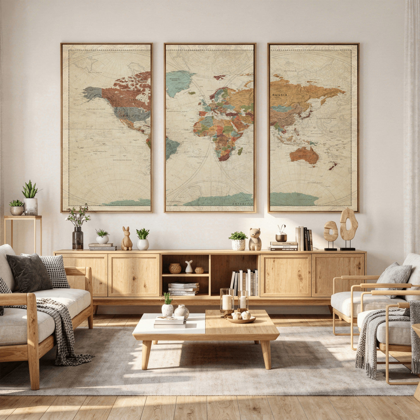 68428598-MGV-CV-36X24 - World Map Wall Art Canvas Print, Modern Decorative Framed Map Artwork Prints for Living Room, Office, Bedroom Wall Decor
