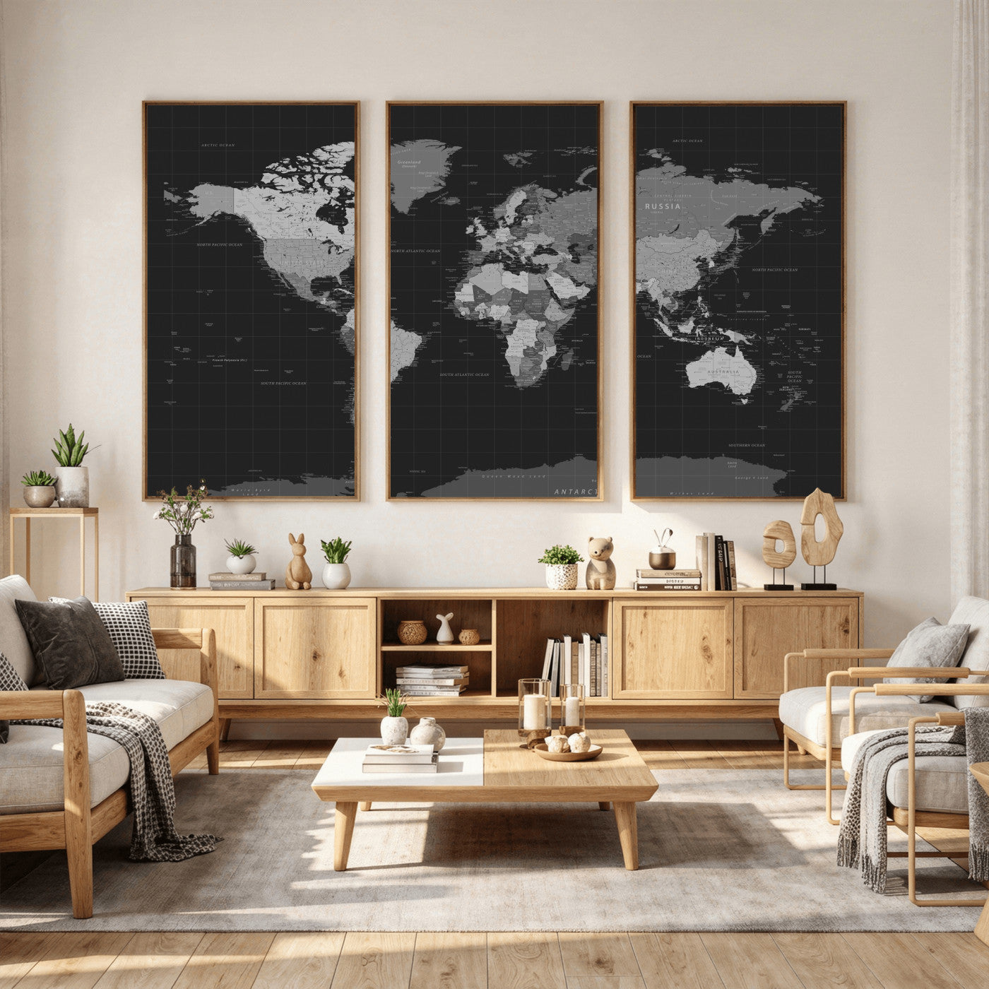 46160121-MGV-CV-36X24 - World Map Wall Art Canvas Print, Modern Decorative Framed Map Artwork Prints for Living Room, Office, Bedroom Wall Decor
