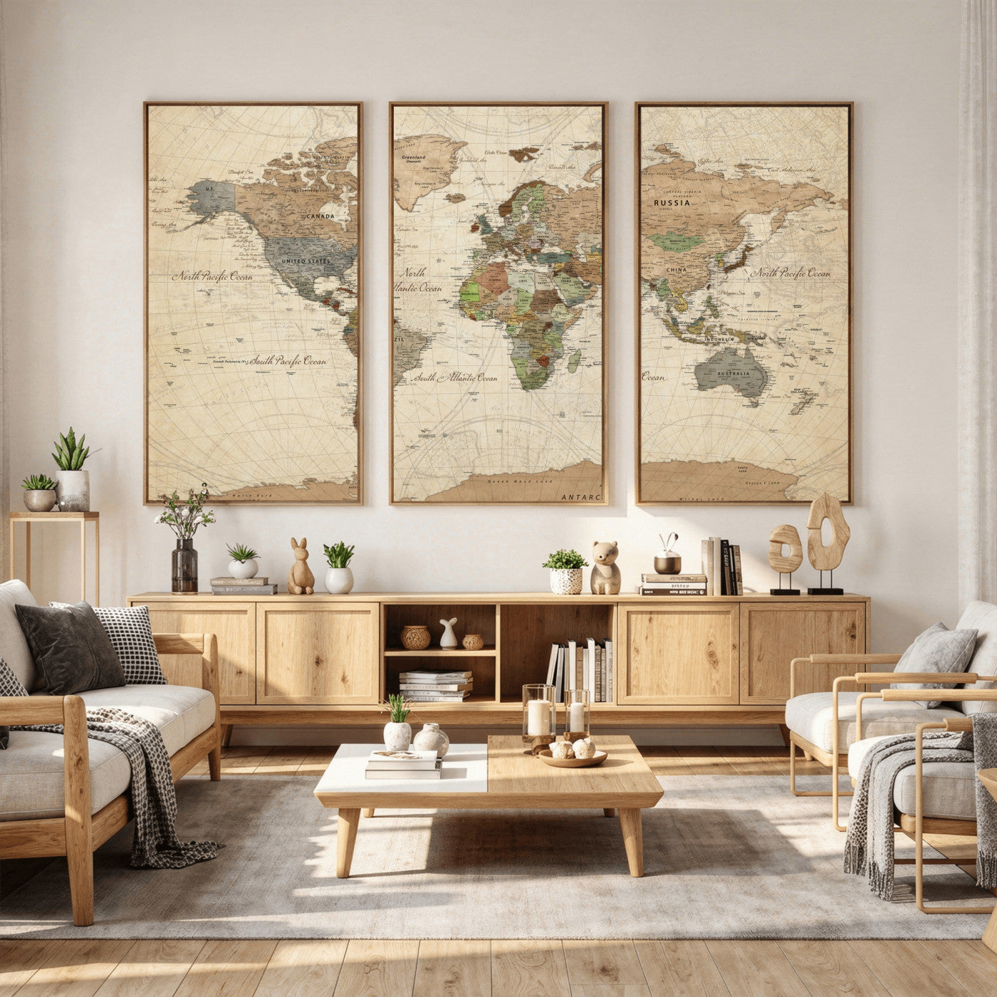 36735609-MGV-CV-36X24 - World Map Wall Art Canvas Print, Modern Decorative Framed Map Artwork Prints for Living Room, Office, Bedroom Wall Decor