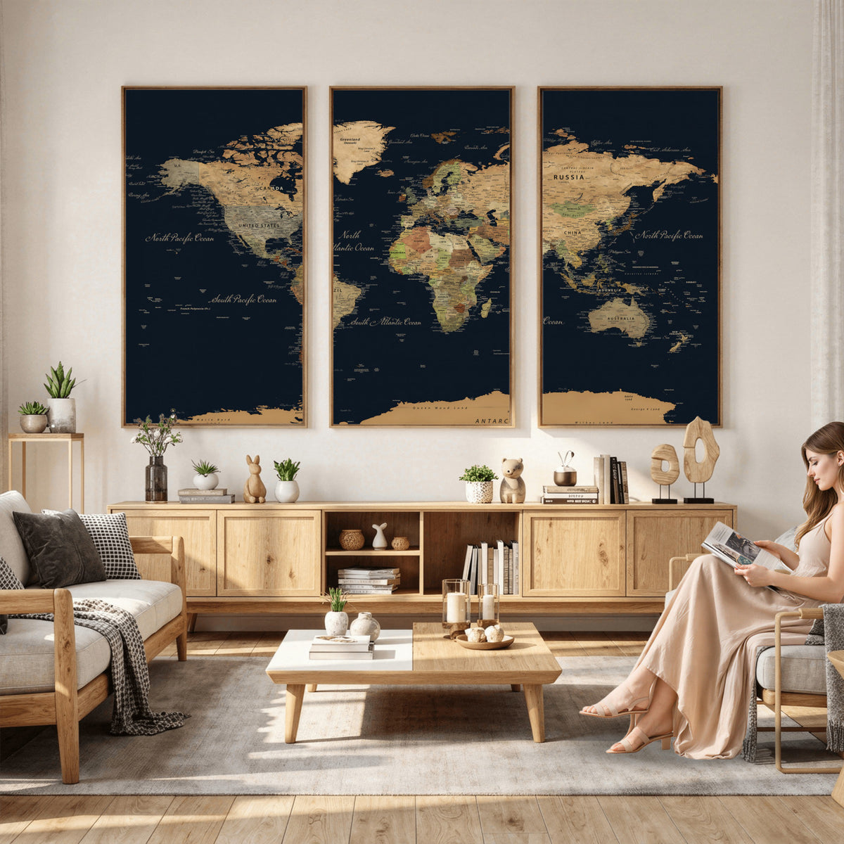 94449133-MGV-CV-36X24 - Vintage World Map Canvas on the Dark Background Wall Art