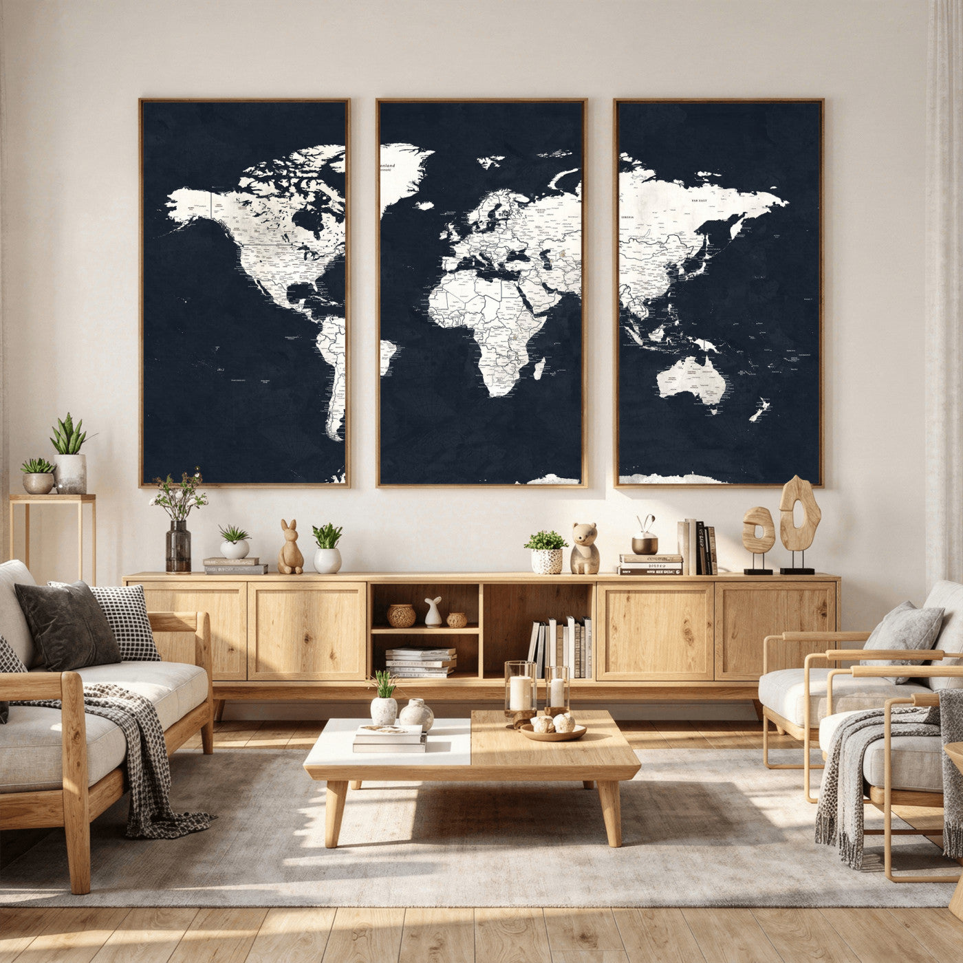 11963807-MGV-CV-36X24 - World Map Wall Art Canvas Print, Modern Decorative Framed Map Artwork Prints for Living Room, Office, Bedroom Wall Decor