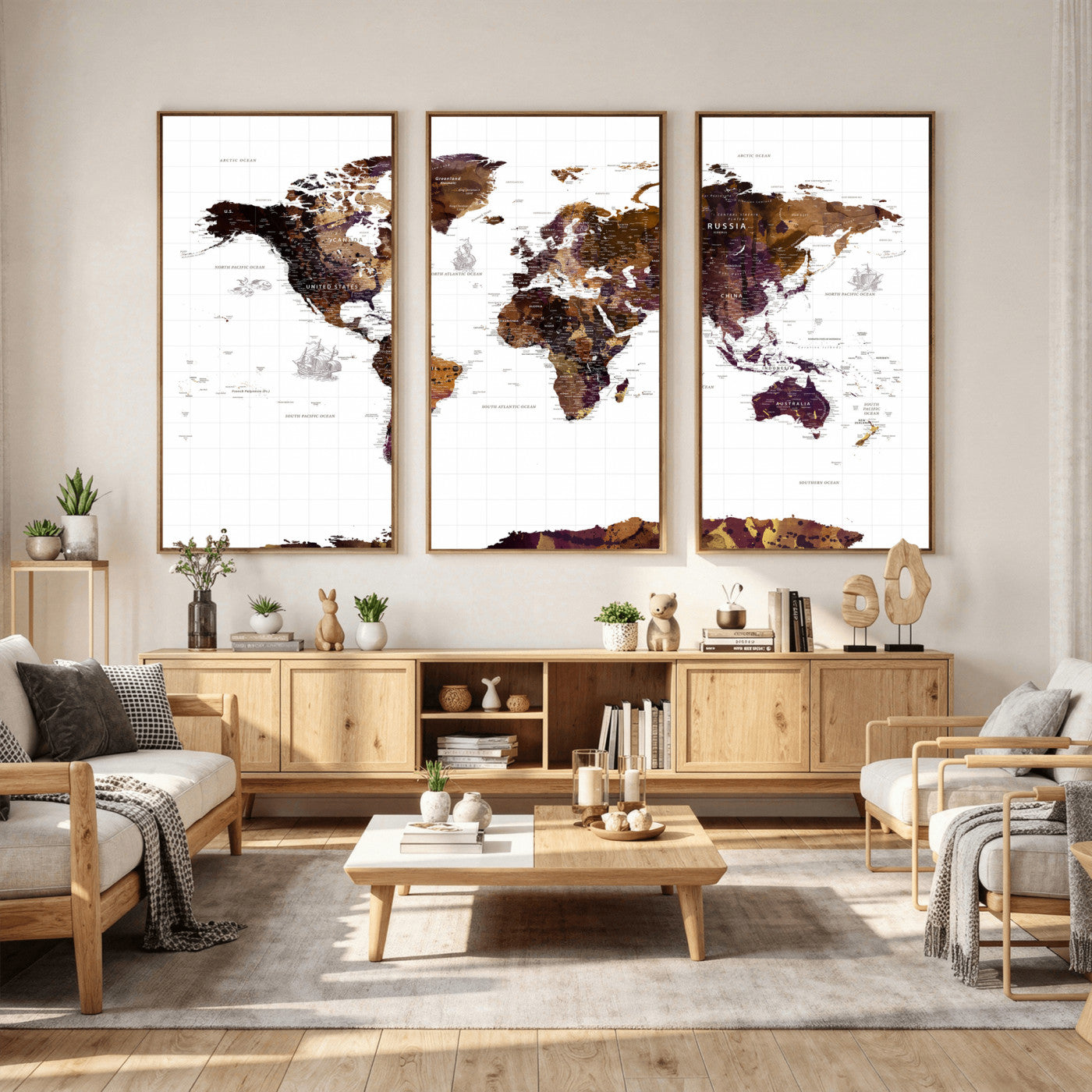 34792695-MGV-CV-36X24 - World Map Wall Art Canvas Print, Modern Decorative Framed Map Artwork Prints for Living Room, Office, Bedroom Wall Decor