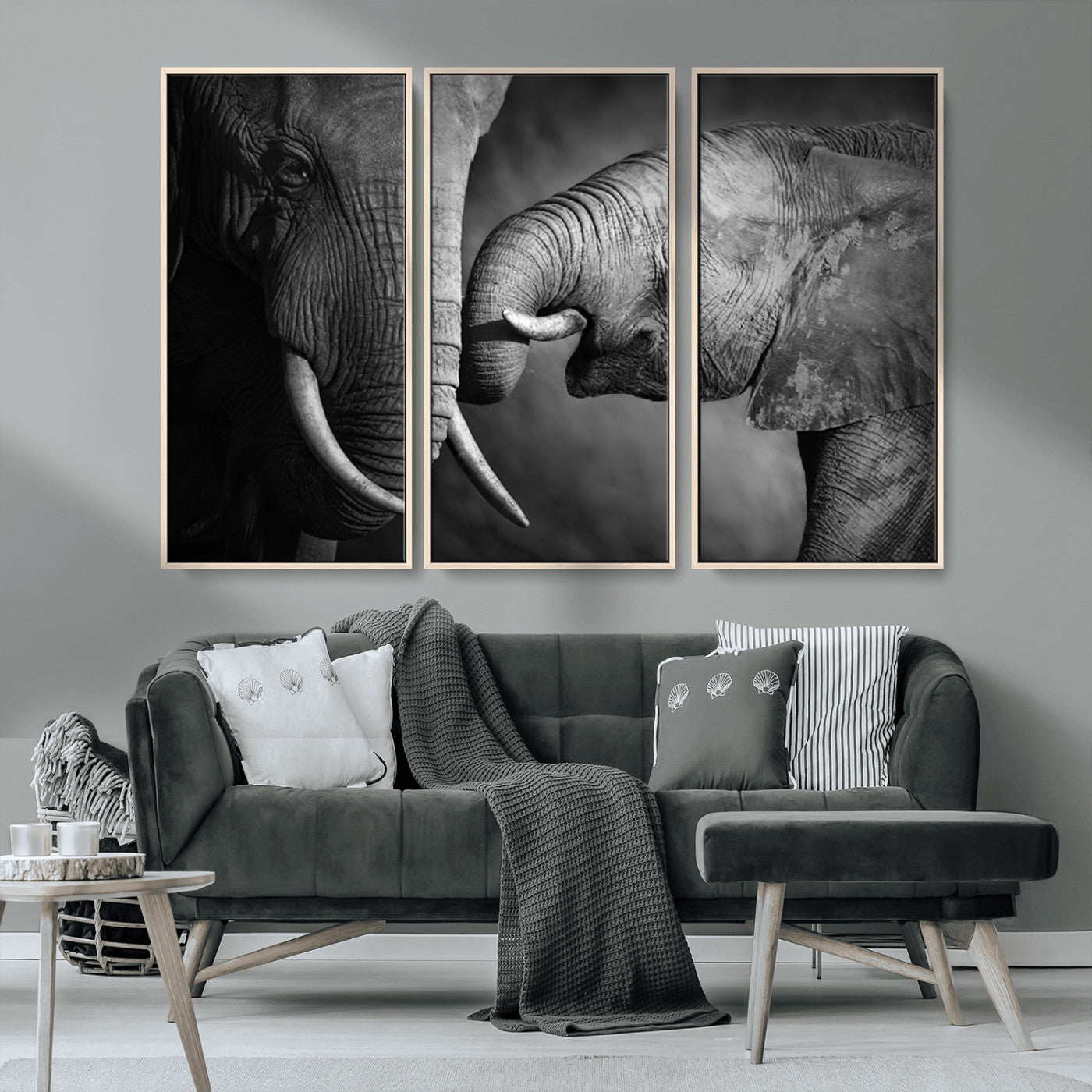 MGV-FC-48X32-3P - Elephant Family Wall Art Canvas, Framed Elephant Family Canvas Print