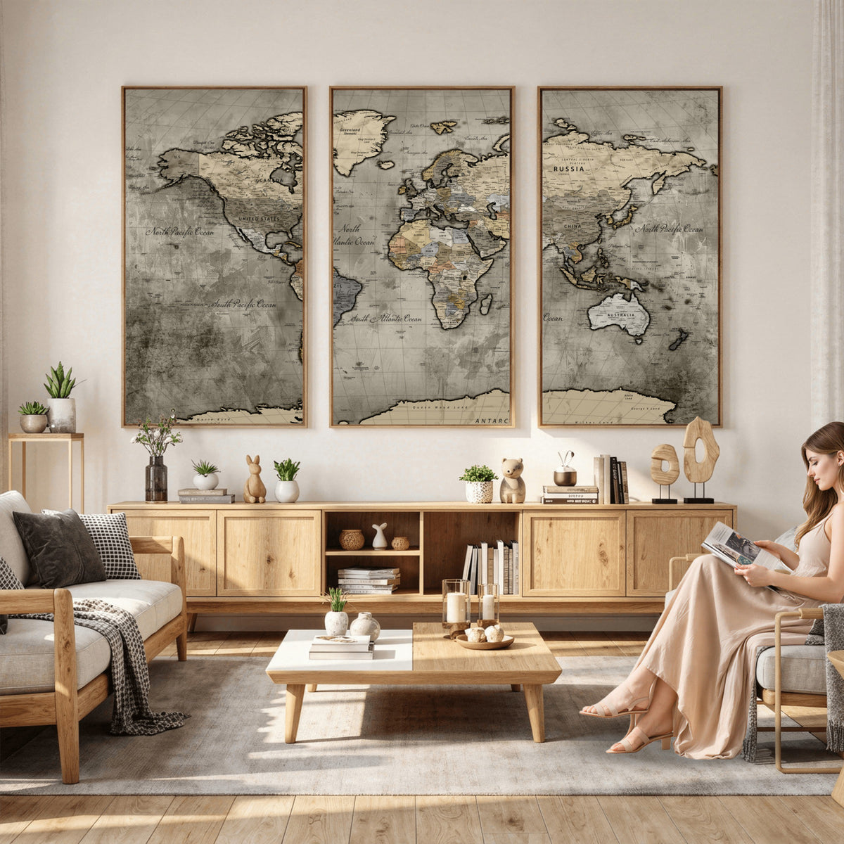 85218700-MGV-CV-36X24 - World Map Canvas Print, Detailed Map of the World Wall Art