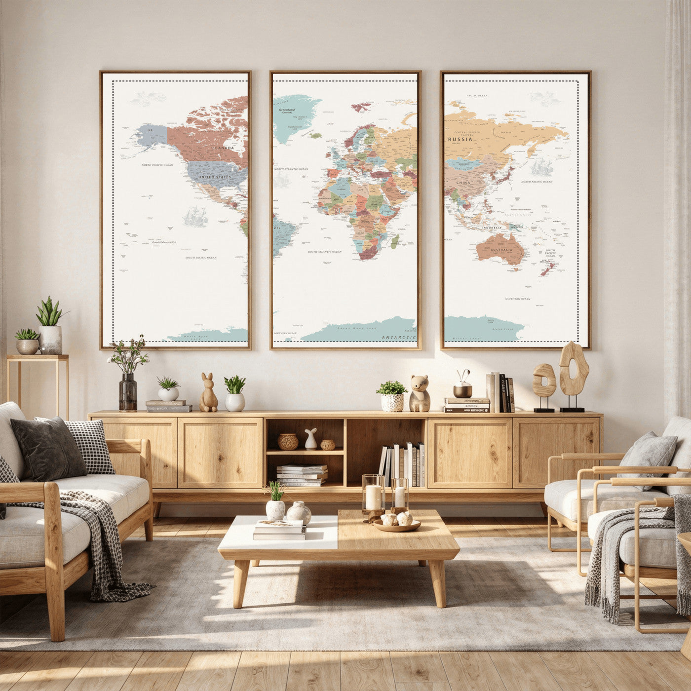 63447567-MGV-CV-36X24 - World Map Wall Art Canvas Print, Modern Decorative Framed Map Artwork Prints for Living Room, Office, Bedroom Wall Decor