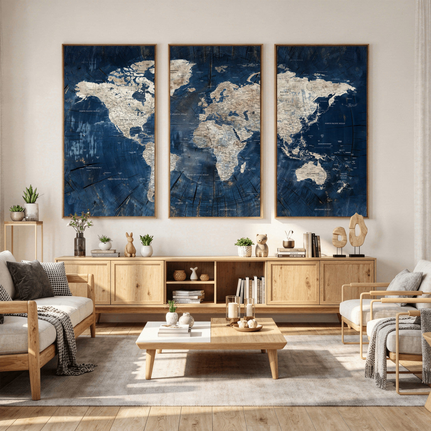 56126010-MGV-CV-36X24 - World Map Wall Art Canvas Print, Modern Decorative Framed Map Artwork Prints for Living Room, Office, Bedroom Wall Decor