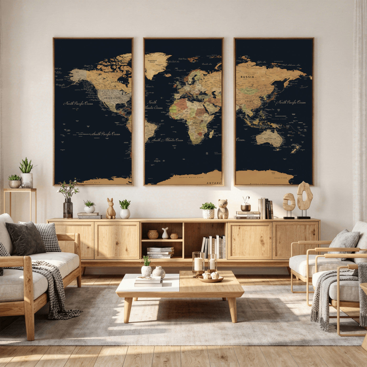 36916368-MGV-CV-36X24 - World Map Wall Art Canvas Print, Modern Decorative Framed Map Artwork Prints for Living Room, Office, Bedroom Wall Decor