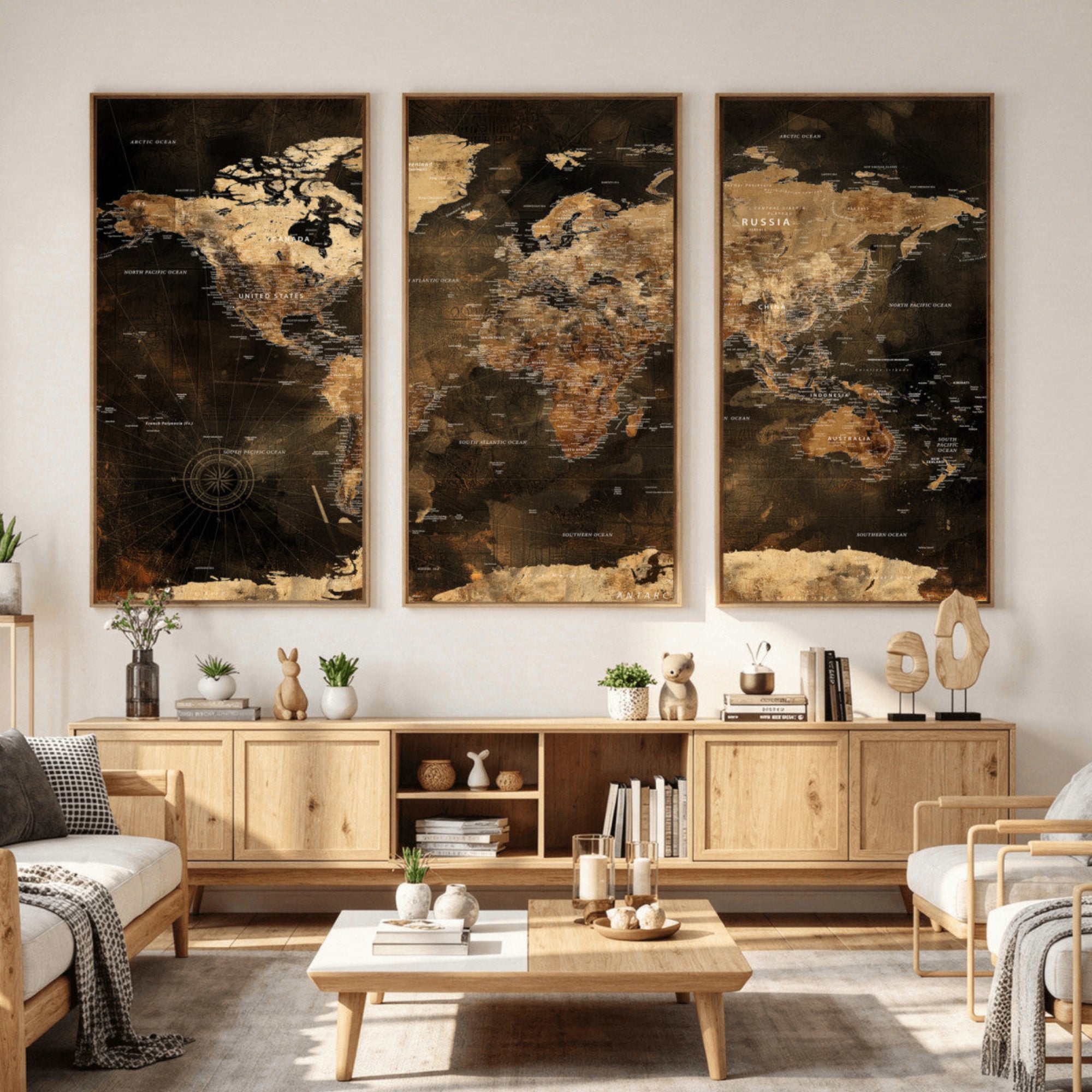 97742922-MGV-CV-36X24 - World Map Wall Art Canvas Print, Modern Decorative Framed Map Artwork Prints for Living Room, Office, Bedroom Wall Decor