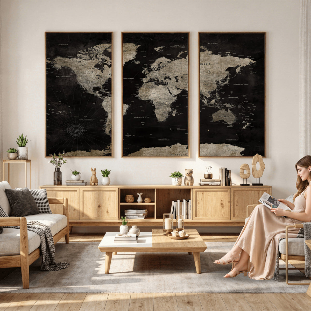 56225956-MGV-CV-36X24 - Detailed World Map Wall Art Print - Large Framed World Map