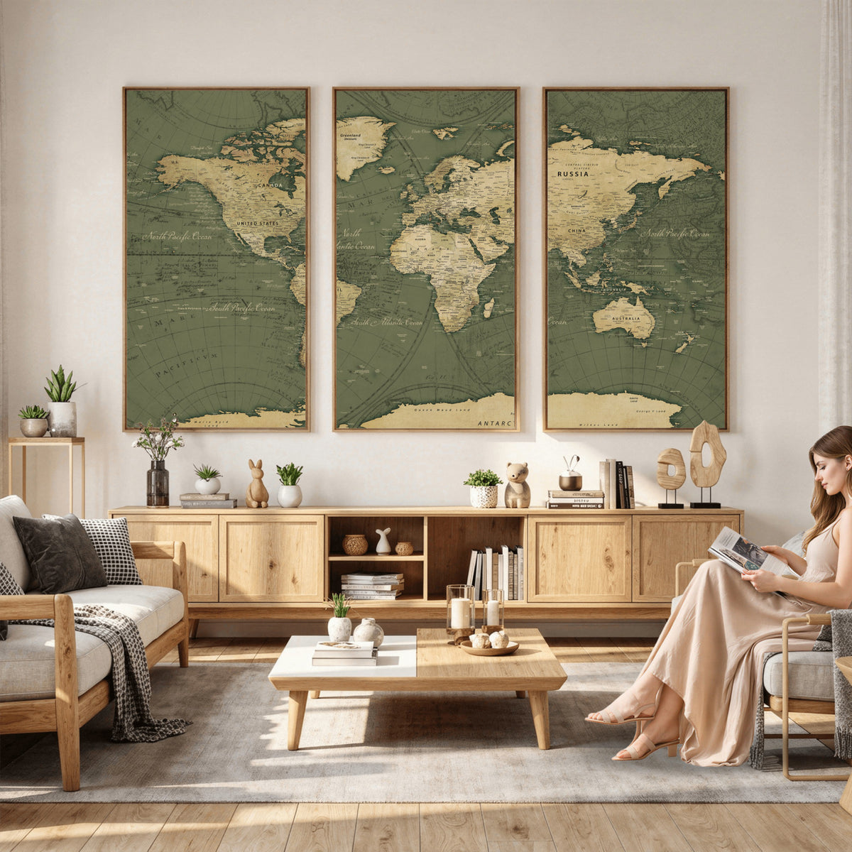 75846040-MGV-CV-36X24 - Large World Map Canvas Wall Art Print for Study Room Decor -