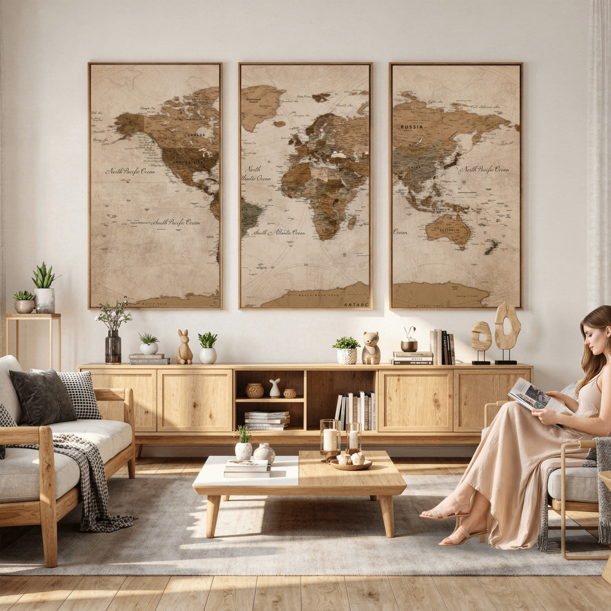 40064188-MGV-CV-36X24 - World Map Wall Art Canvas Print, Modern Decorative Framed Map Artwork Prints for Living Room, Office, Bedroom Wall Decor