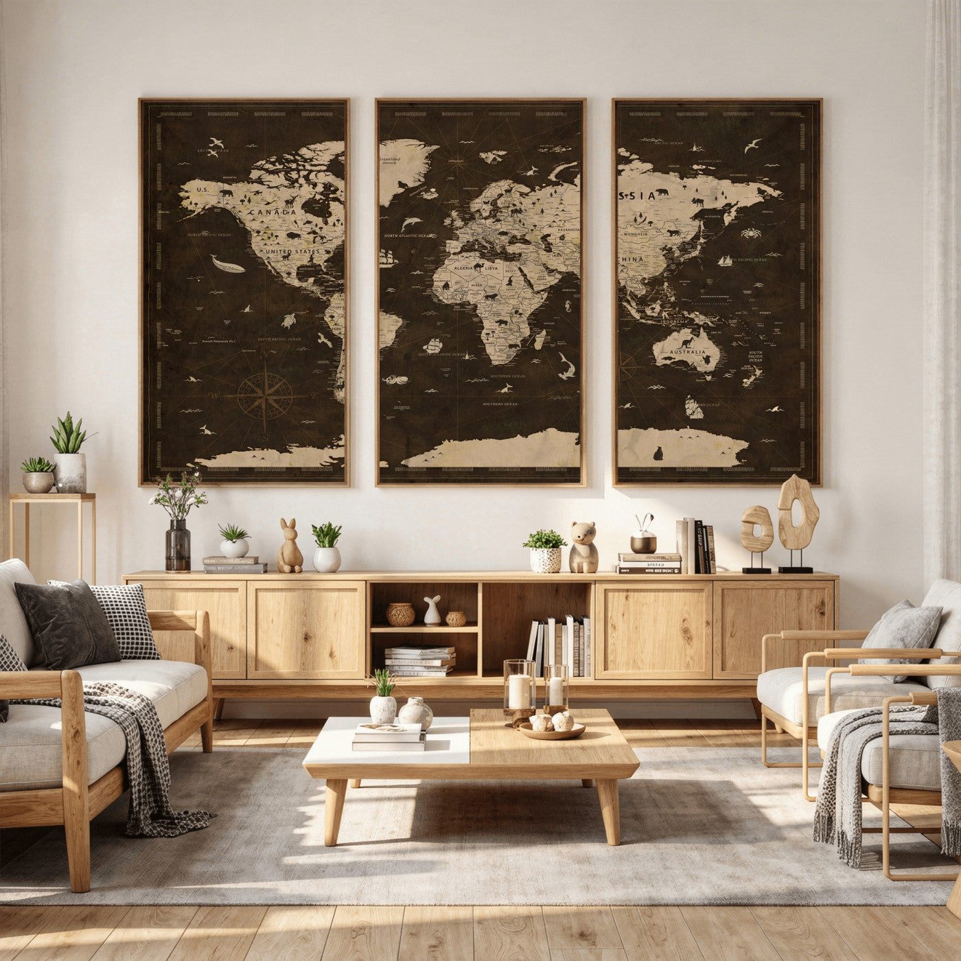 44276398-MGV-CV-36X24 - World Map Wall Art Canvas Print, Modern Decorative Framed Map Artwork Prints for Living Room, Office, Bedroom Wall Decor