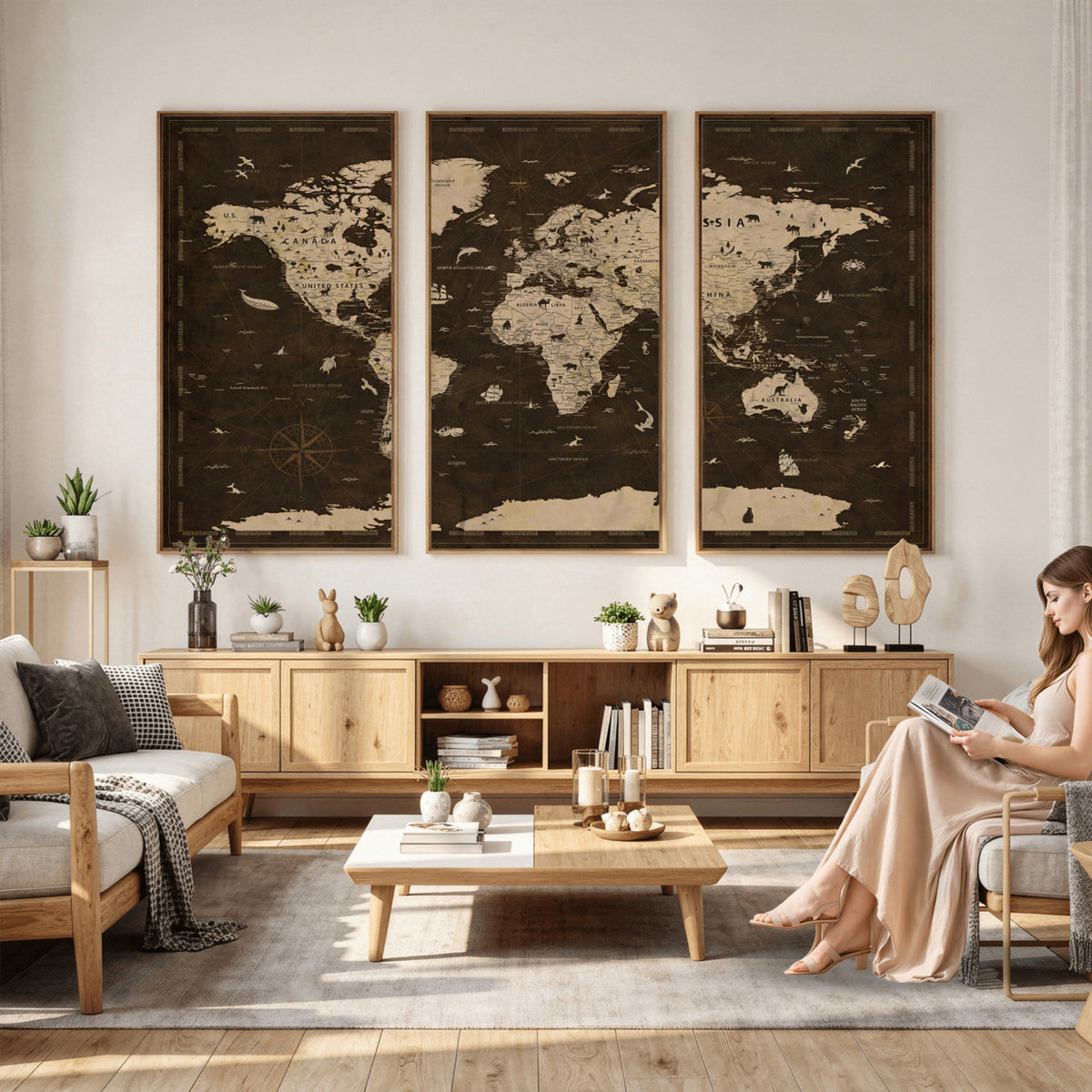 44276398-MGV-CV-36X24 - World Map Wall Art Canvas Print, Modern Decorative Framed Map Artwork Prints for Living Room, Office, Bedroom Wall Decor
