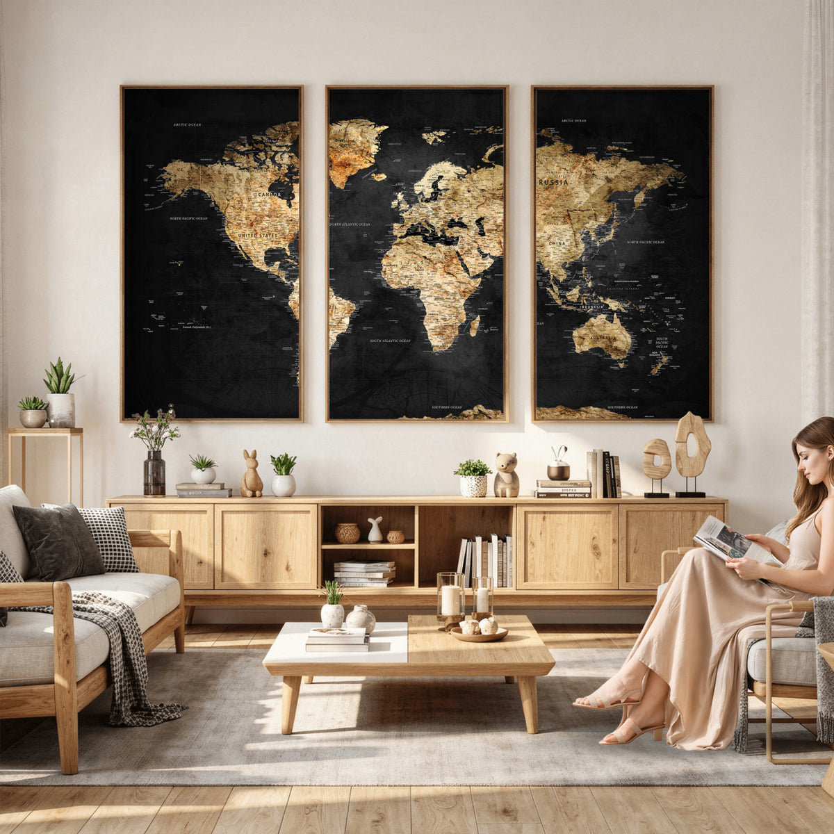 23568589-MGV-CV-36X24 - World Map Wall Art Canvas Print, Modern Decorative Framed Map Artwork Prints for Living Room, Office, Bedroom Wall Decor