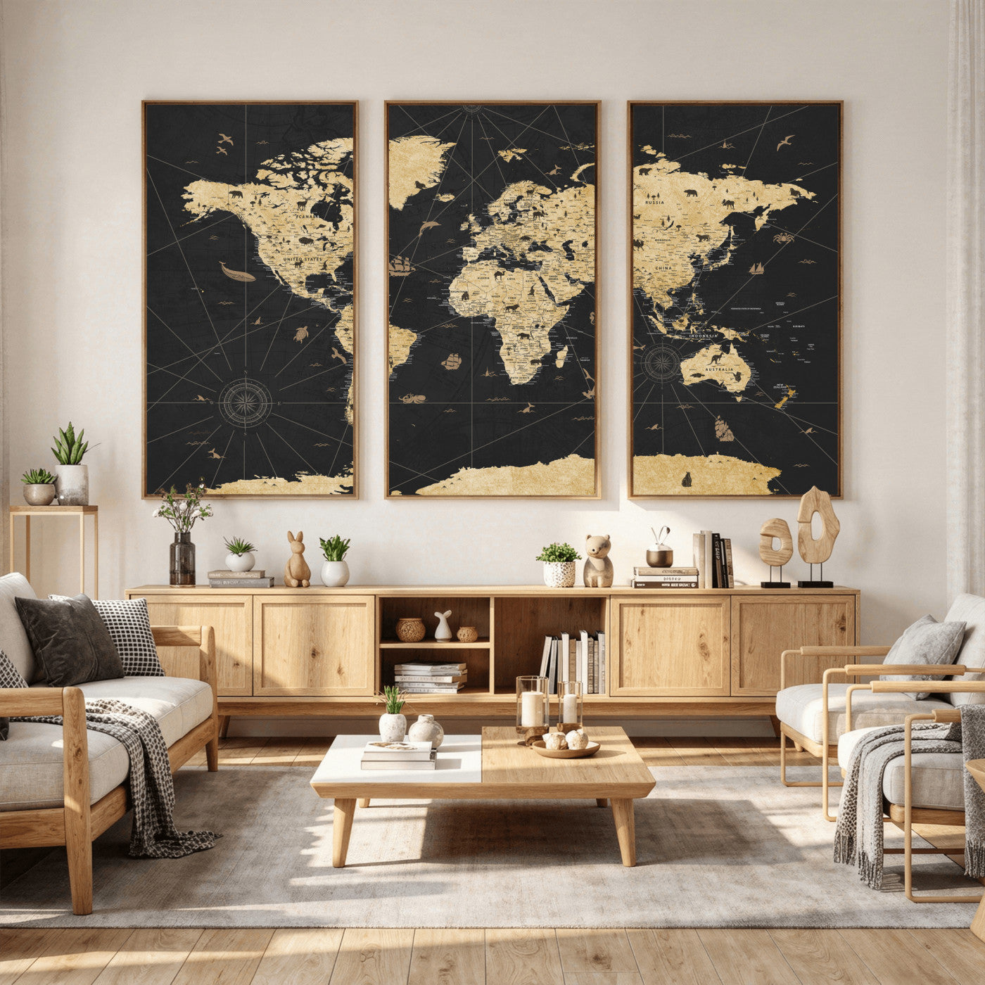 80270976-MGV-CV-36X24 - World Map Wall Art Canvas Print, Modern Decorative Framed Map Artwork Prints for Living Room, Office, Bedroom Wall Decor