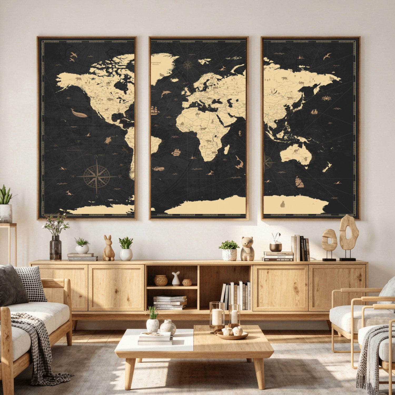75220264-MGV-CV-36X24 - World Map Wall Art Canvas Print, Modern Decorative Framed Map Artwork Prints for Living Room, Office, Bedroom Wall Decor