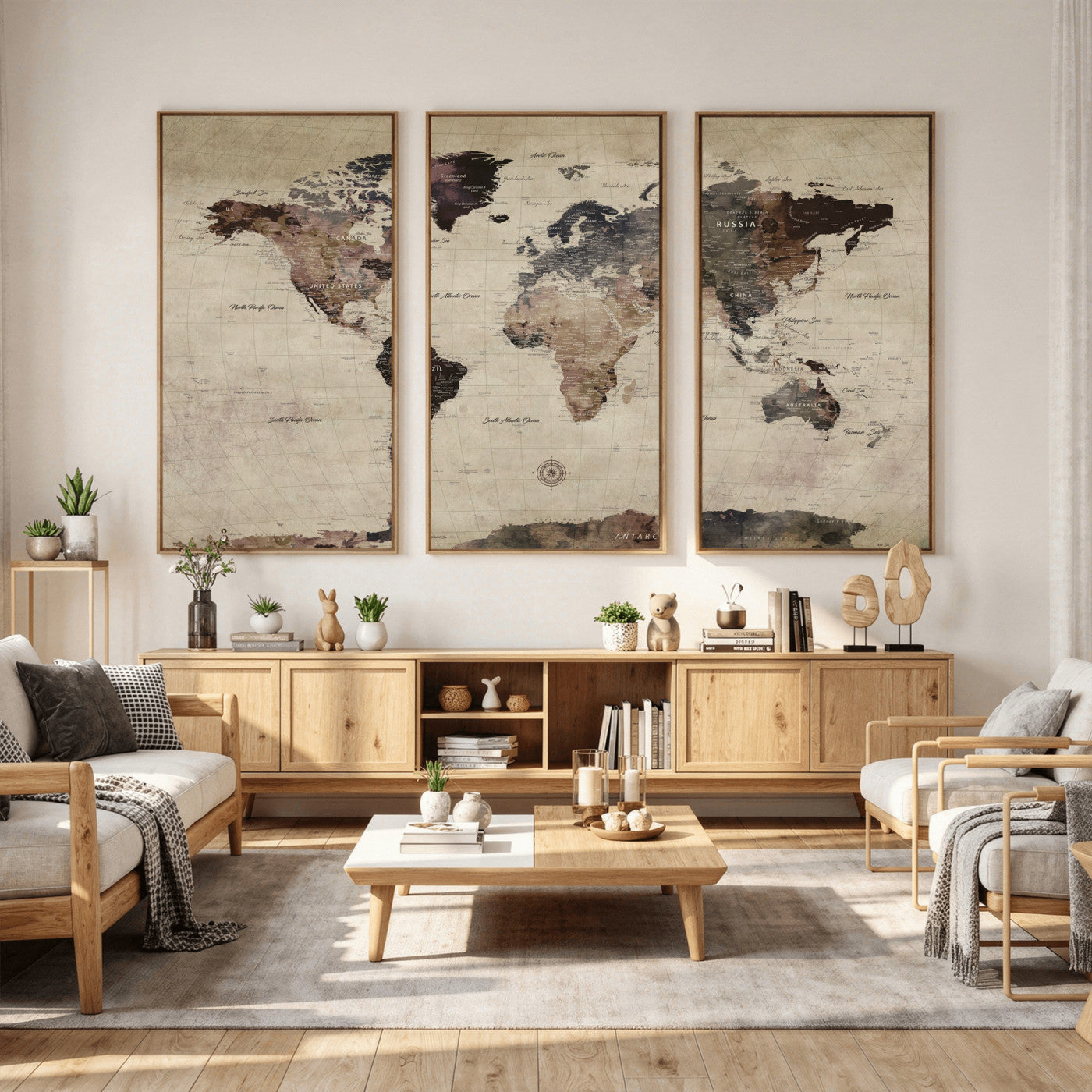 60560672-MGV-CV-36X24 - World Map Wall Art Canvas Print, Modern Decorative Framed Map Artwork Prints for Living Room, Office, Bedroom Wall Decor