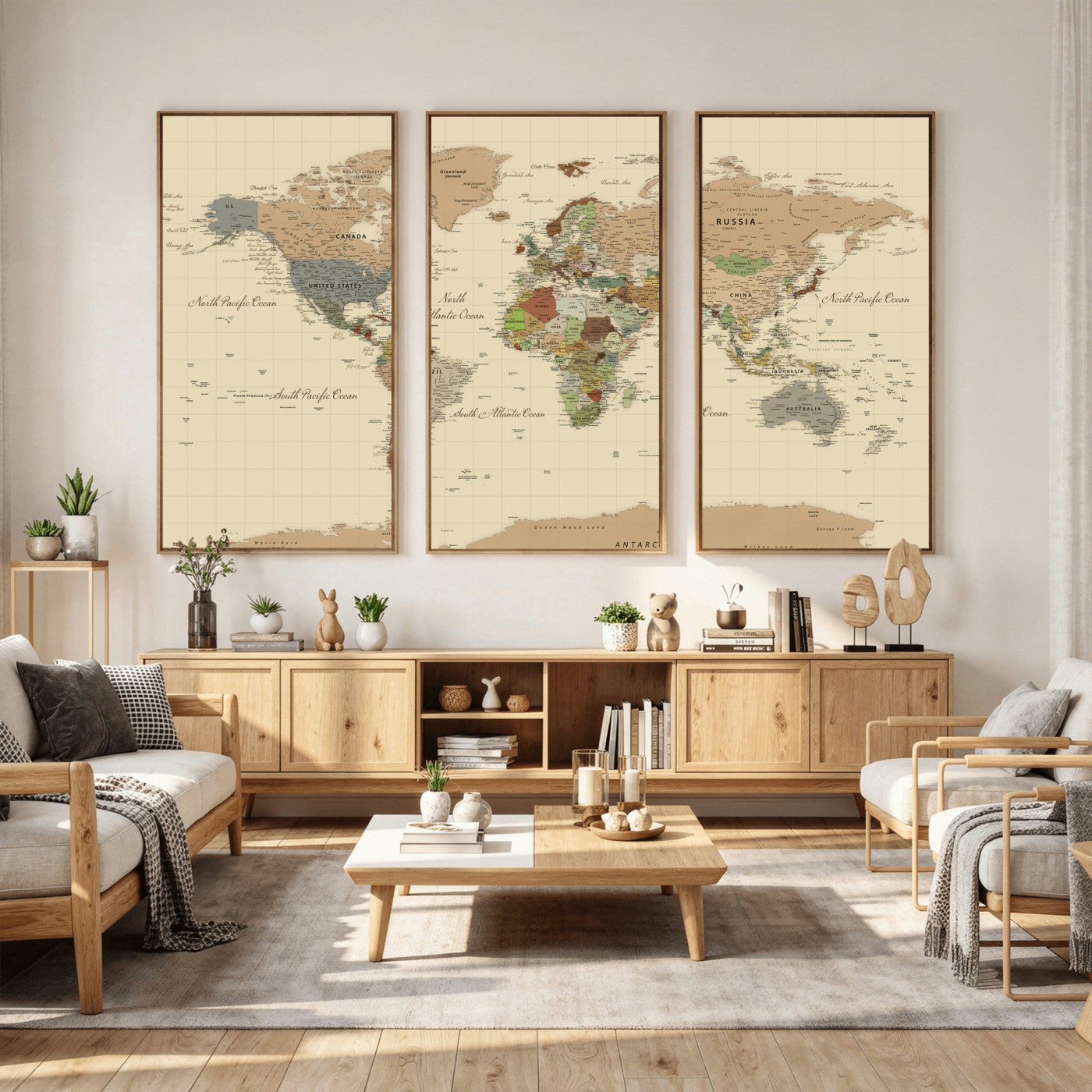 31407854-MGV-CV-36X24 - World Map Wall Art Canvas Print, Modern Decorative Framed Map Artwork Prints for Living Room, Office, Bedroom Wall Decor