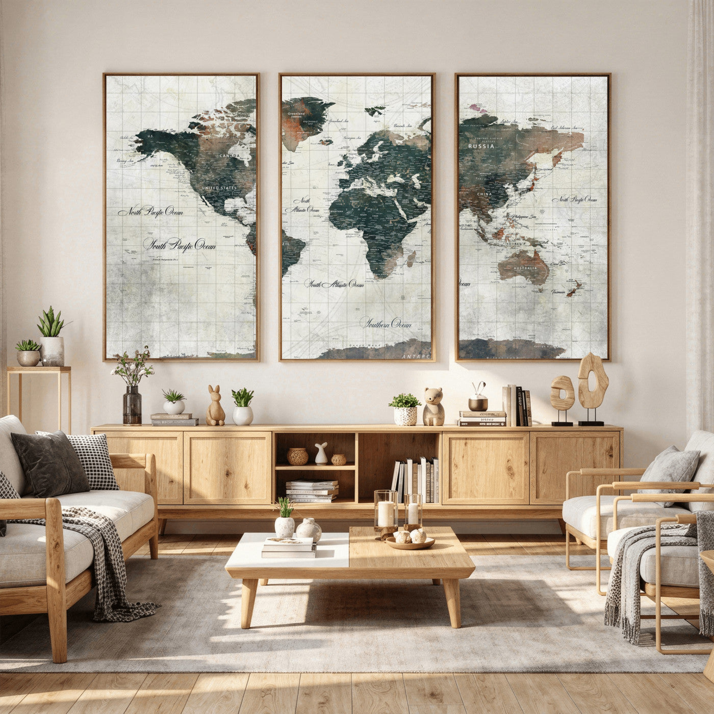 91179593-MGV-CV-36X24 - World Map Wall Art Canvas Print, Modern Decorative Framed Map Artwork Prints for Living Room, Office, Bedroom Wall Decor