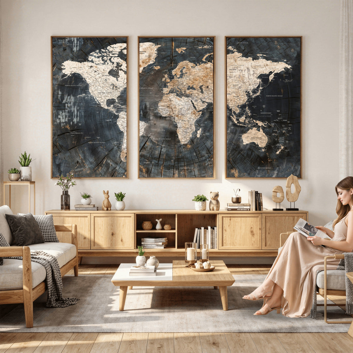 89162112-MGV-CV-36X24 - World Map Wall Art Canvas Print, Modern Decorative Framed Map Artwork Prints for Living Room, Office, Bedroom Wall Decor