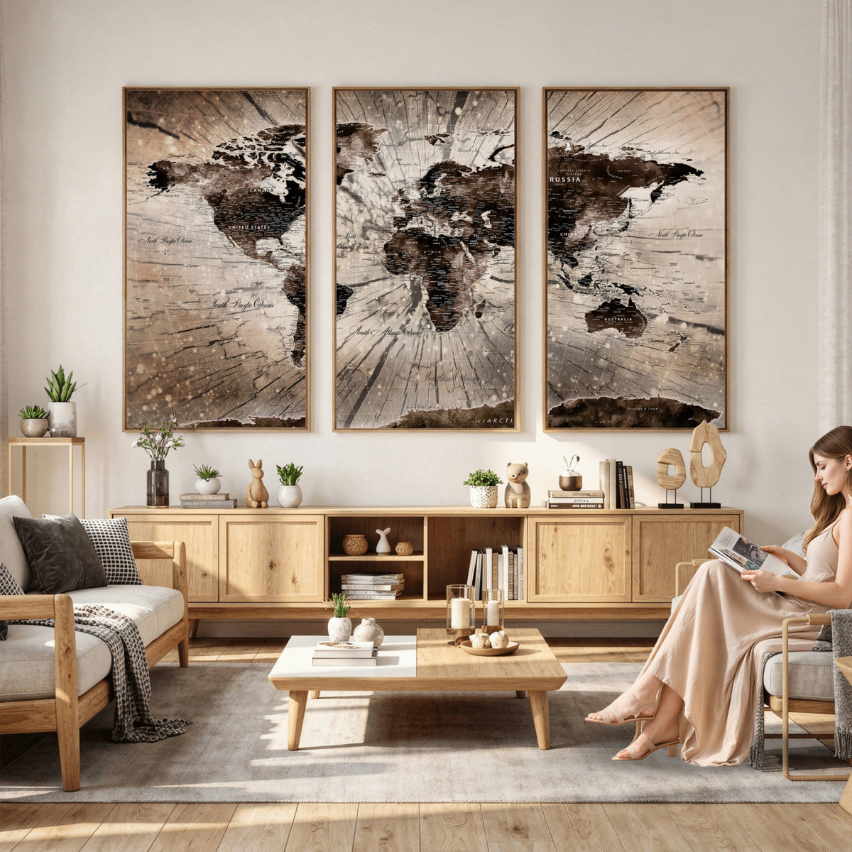 94623295-MGV-CV-36X24 - World Map Wall Art Canvas Print, Modern Decorative Framed Map Artwork Prints for Living Room, Office, Bedroom Wall Decor