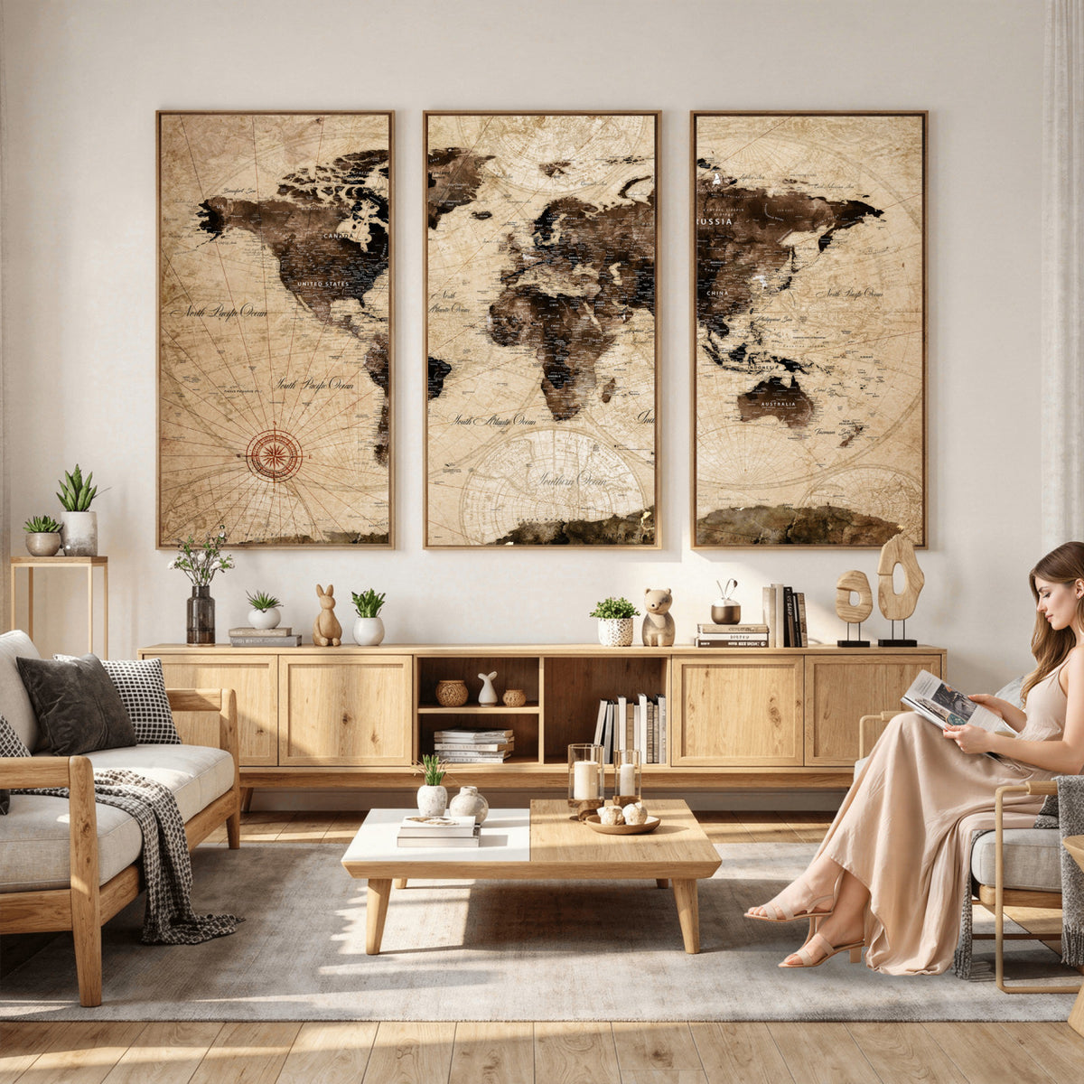 47657418-MGV-CV-36X24 - World Map Wall Art Canvas Print, Modern Decorative Framed Map Artwork Prints for Living Room, Office, Bedroom Wall Decor