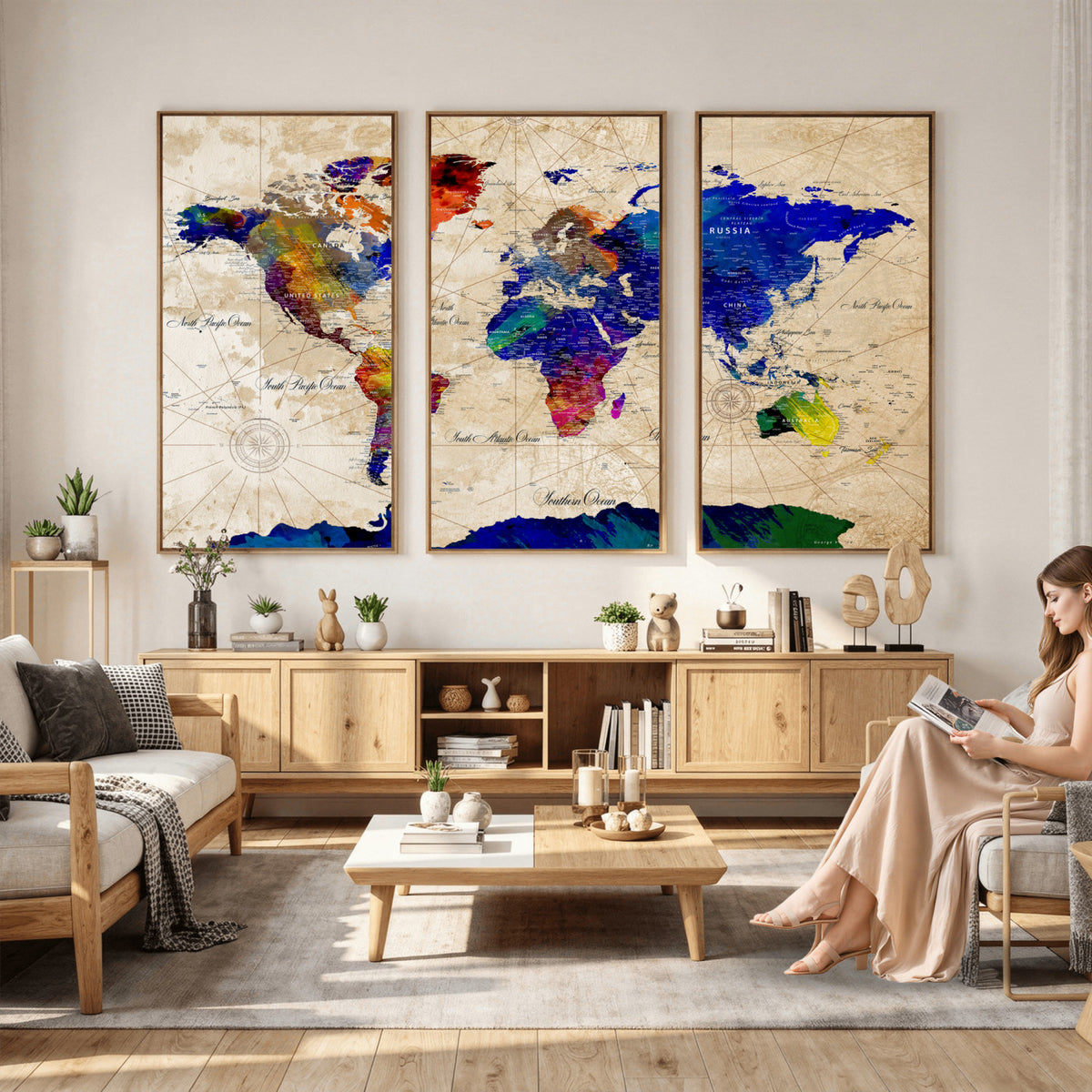 26284075-MGV-CV-36X24 - World Map Wall Art Canvas Print, Modern Decorative Framed Map Artwork Prints for Living Room, Office, Bedroom Wall Decor