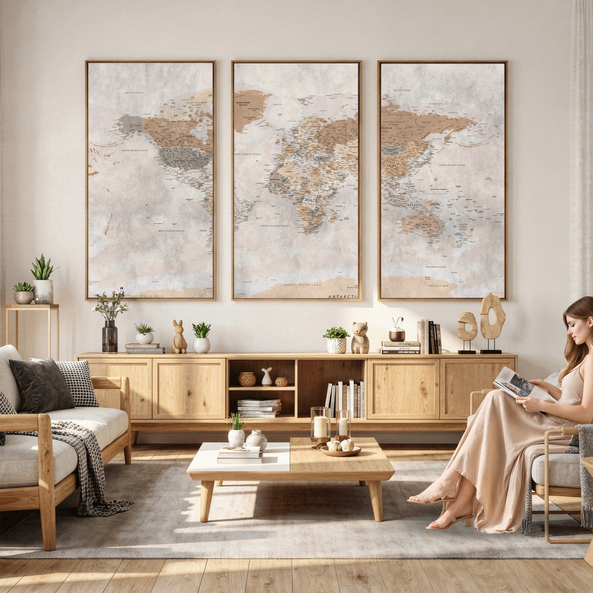 34051638-MGV-CV-36X24 - Detailed World Map Wall Art Canvas Print for Home and Office Decor
