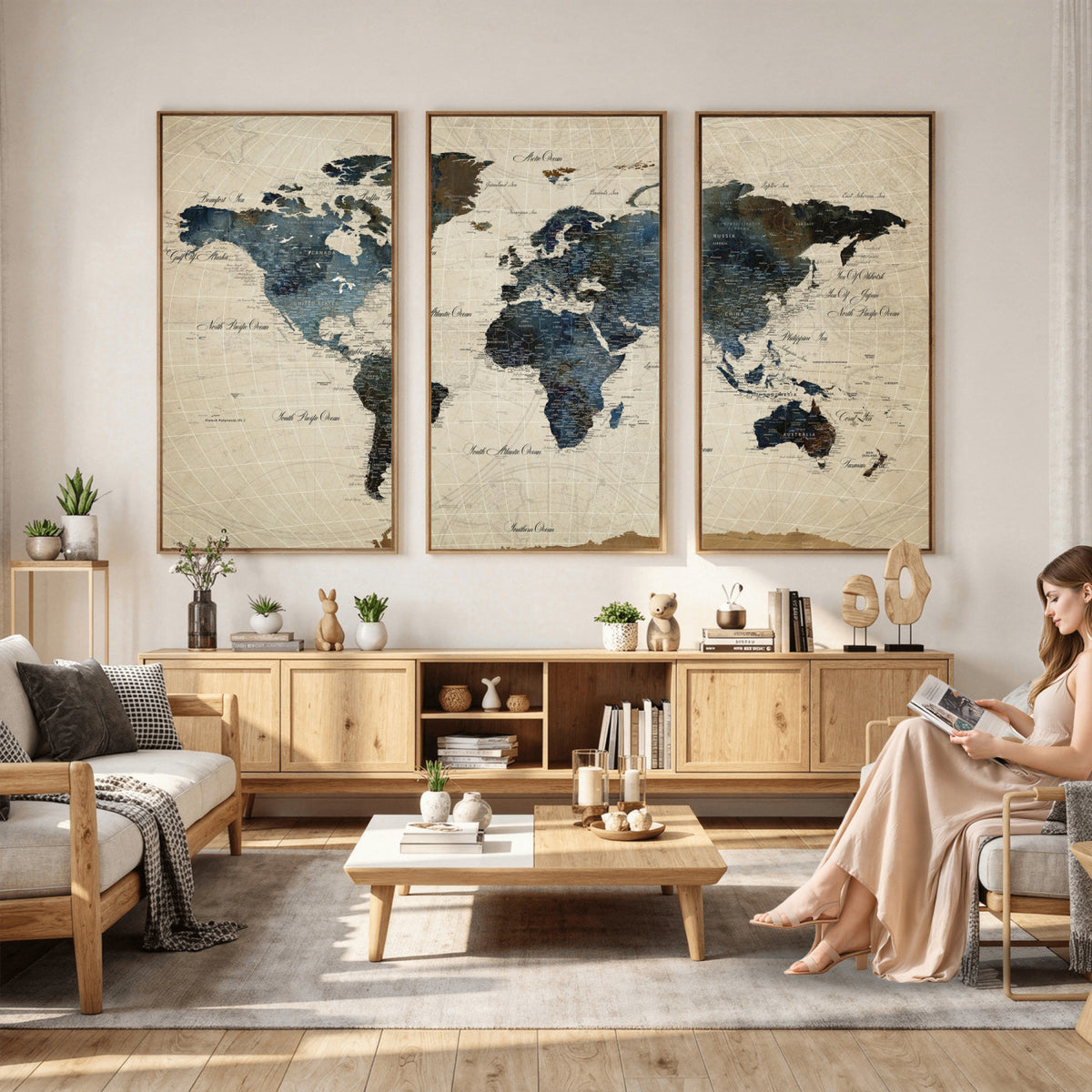 72927803-MGV-CV-36X24 - World Map Wall Art Canvas Print, Modern Decorative Framed Map Artwork Prints for Living Room, Office, Bedroom Wall Decor