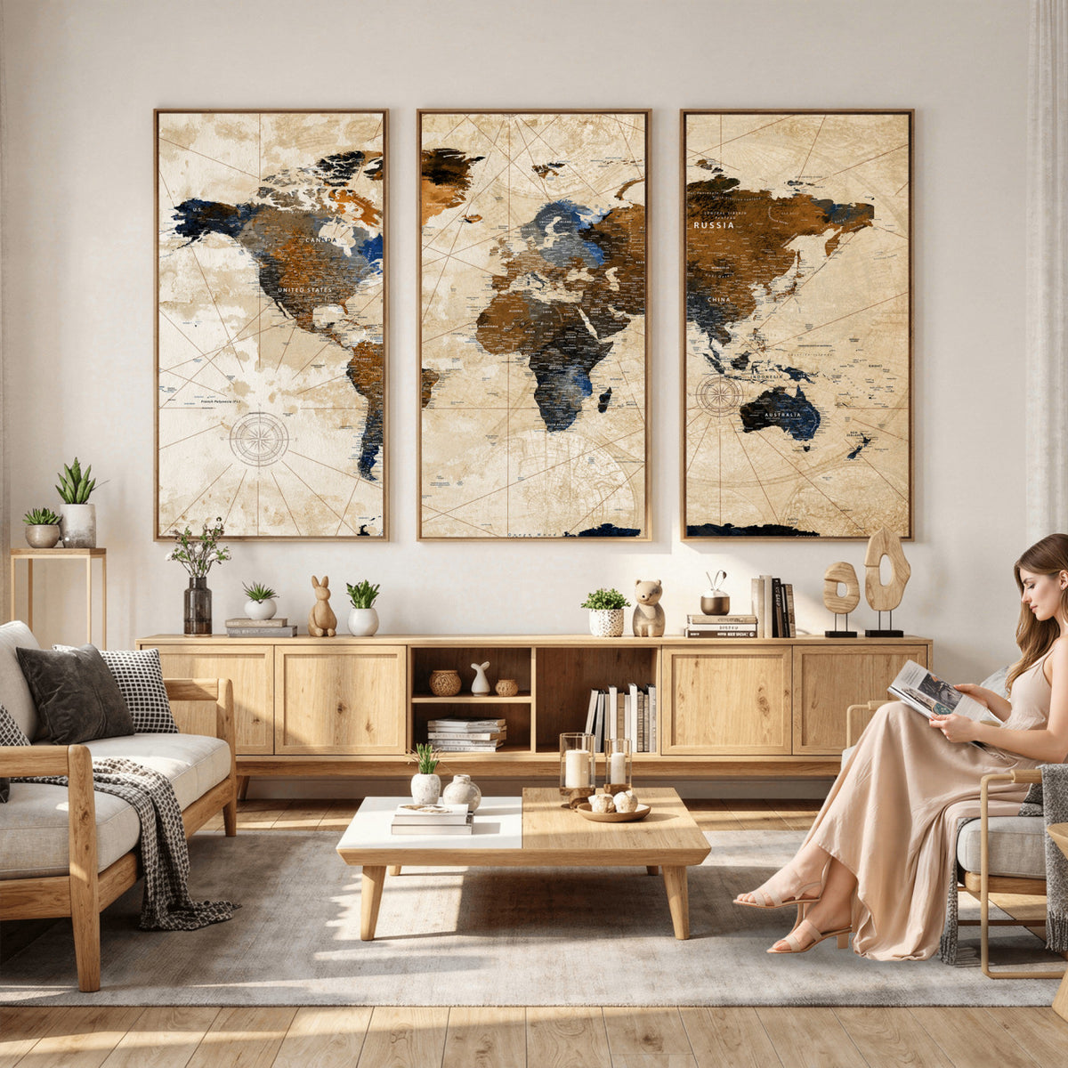 15727090-MGV-CV-36X24 - World Map Wall Art Canvas Print, Modern Decorative Framed Map Artwork Prints for Living Room, Office, Bedroom Wall Decor