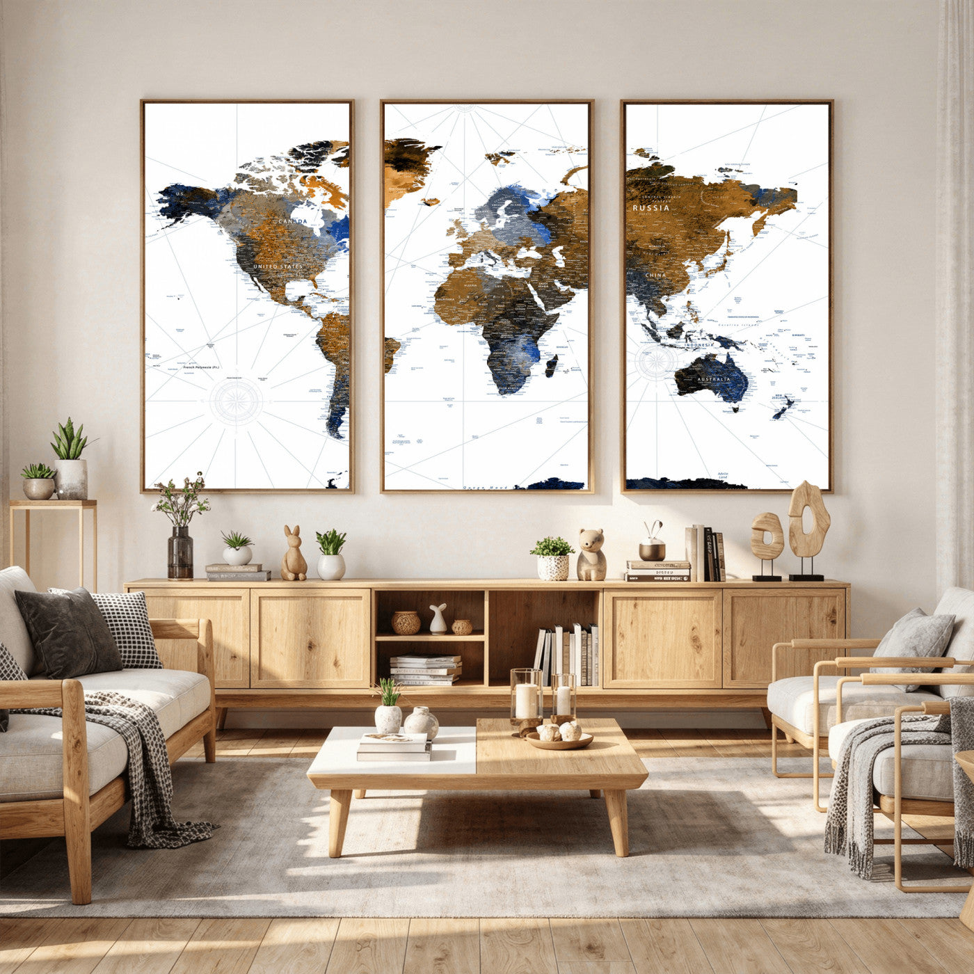 56364879-MGV-CV-36X24 - World Map Wall Art Canvas Print, Modern Decorative Framed Map Artwork Prints for Living Room, Office, Bedroom Wall Decor