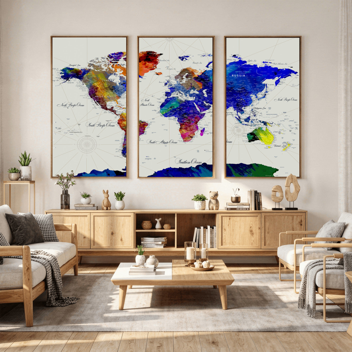 49670038-MGV-CV-36X24 - World Map Wall Art Canvas Print, Modern Decorative Framed Map Artwork Prints for Living Room, Office, Bedroom Wall Decor