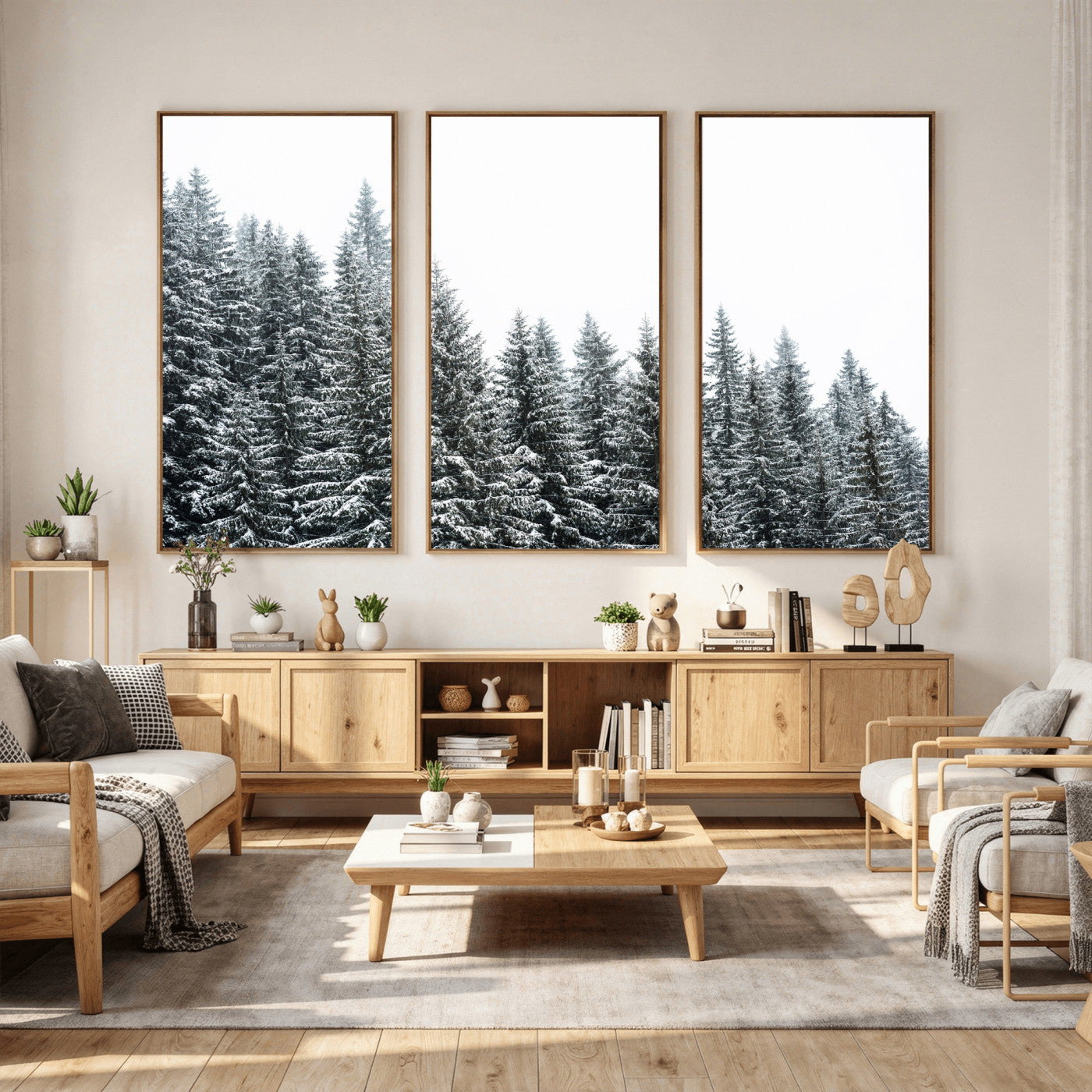 69566941-MGV-CV-36X24 - Misty Mountain Forest Canvas Print, Foggy Pine Trees Nature Wall Art, Framed Canvas Ready to Hang