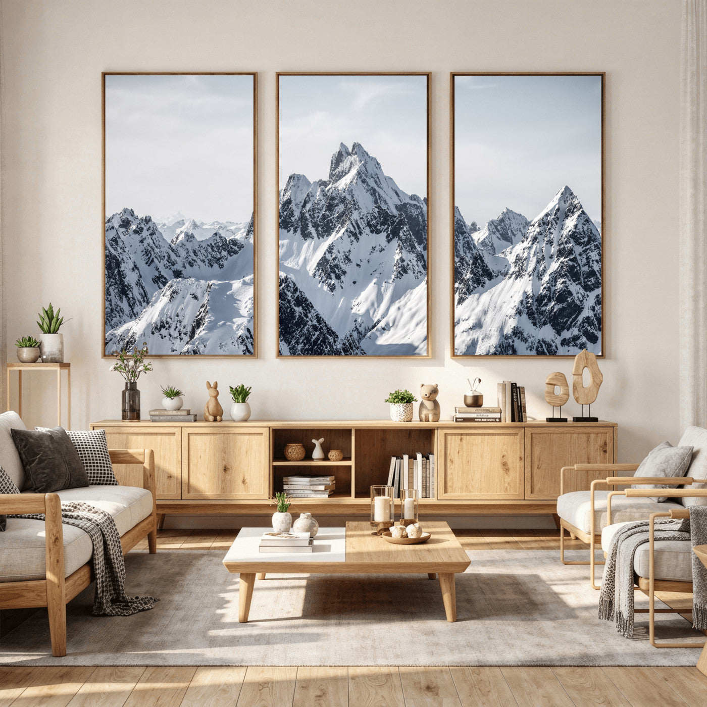 33126265-MGV-CV-36X24 - Snowy Mountain Range Canvas Print, Alpine Peaks Landscape Wall Art, Framed Canvas Ready to Hang