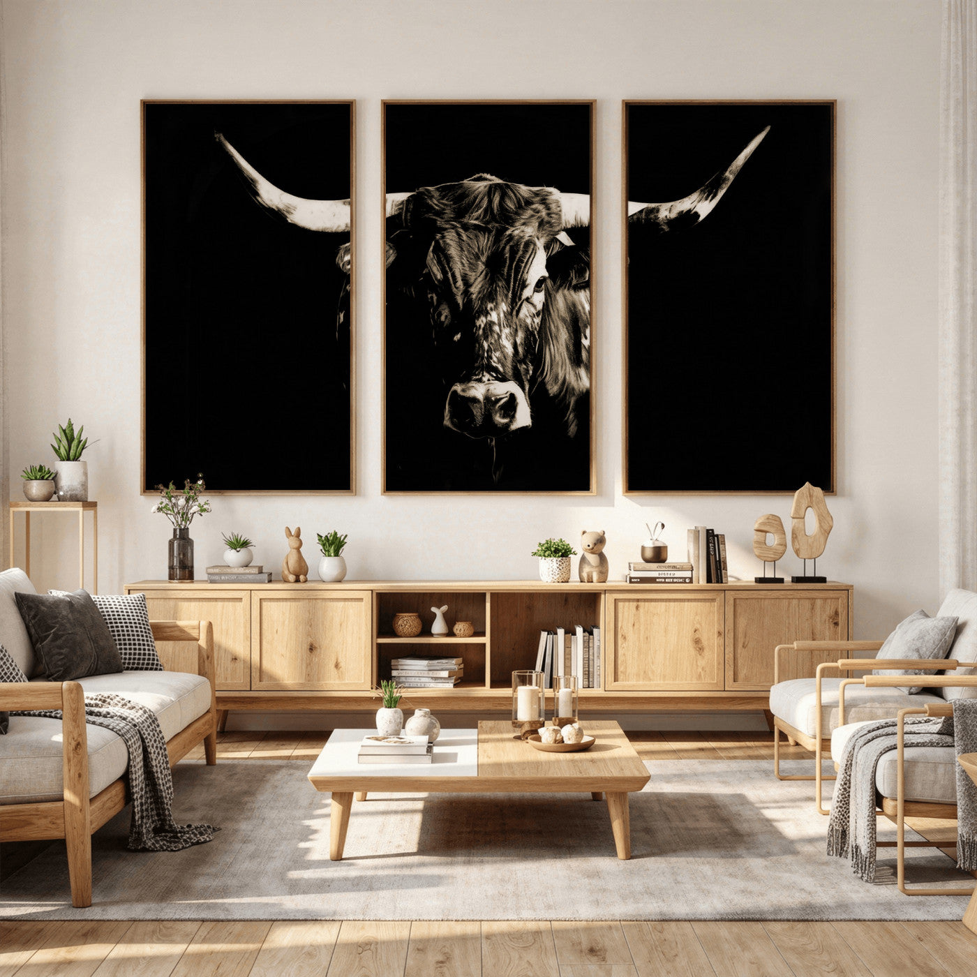 75774468-MGV-CV-36X24 - Black Bull Wall Art Canvas Print, Dark Longhorn Portrait Photography, Framed Wall Art Ready to Hang