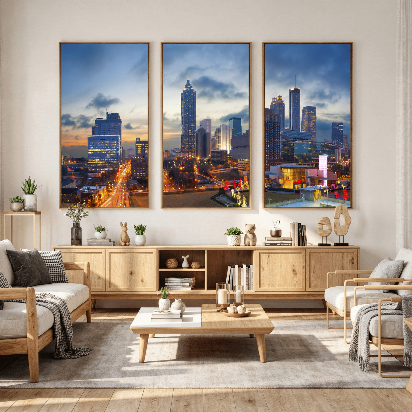 18461309-MGV-CV-36X24 - Atlanta Skyline Wall Art Canvas Print, Atlanta Downtown Night Cityscape Print for Modern Urban Wall Decor