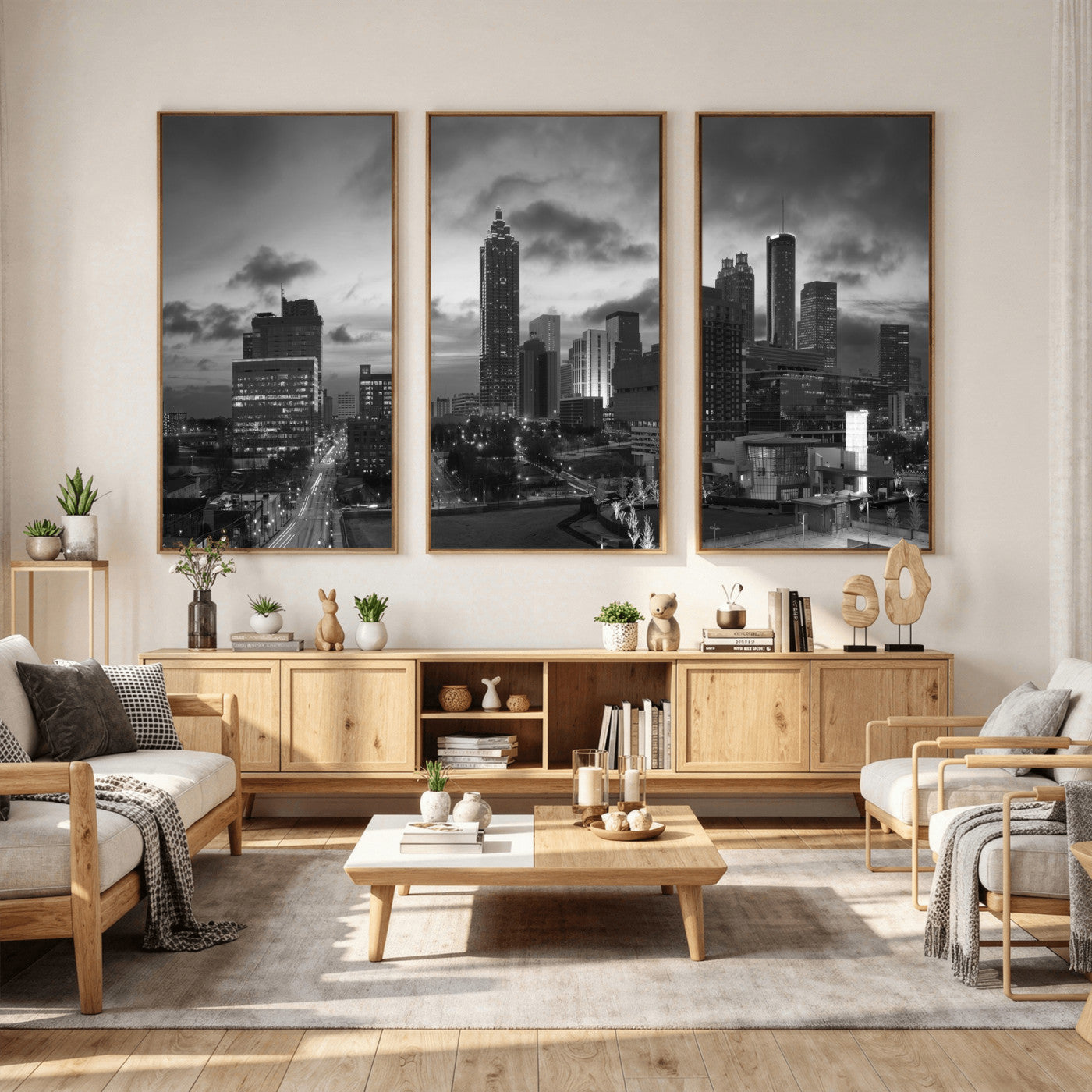 91959506-MGV-CV-36X24 - Atlanta Skyline Wall Art Canvas Print, Atlanta Downtown Night Cityscape Print for Modern Urban Wall Decor