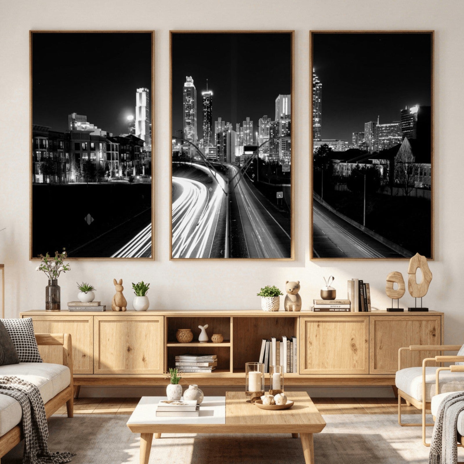80330064-MGV-CV-36X24 - Atlanta Skyline Wall Art Canvas Print, Atlanta Downtown Night Cityscape Print for Modern Urban Wall Decor