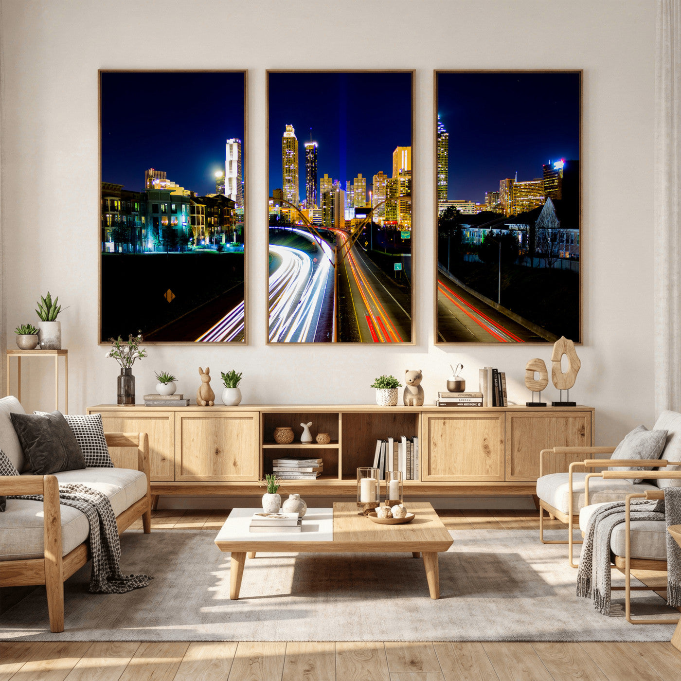 12967464-MGV-CV-36X24 - Atlanta Skyline Wall Art Canvas Print, Atlanta Downtown Night Cityscape Print for Modern Urban Wall Decor