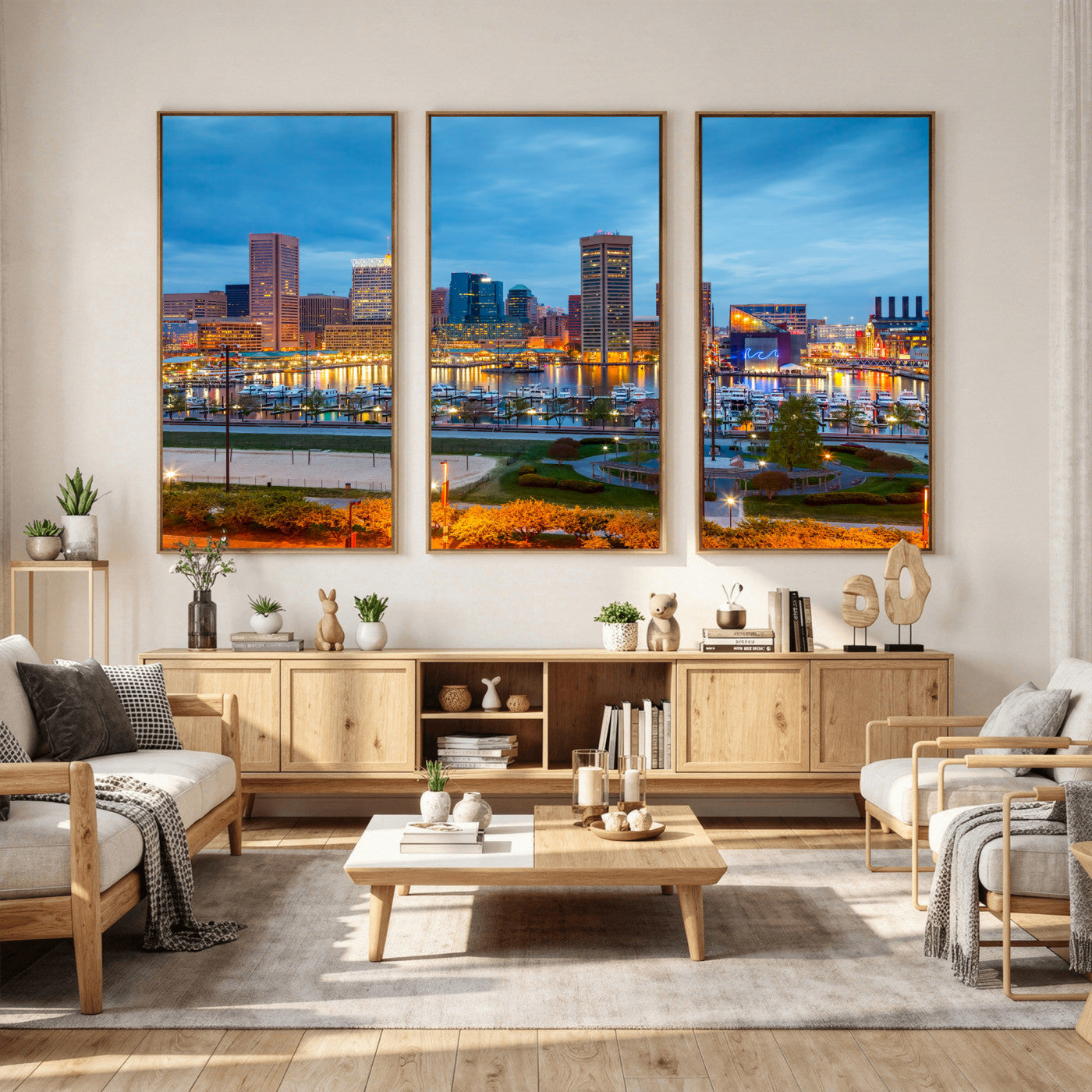 78635089-MGV-CV-36X24 - Baltimore Skyline Wall Art Canvas Print, Baltimore Downtown Night Cityscape Print for Modern Urban Wall Decor