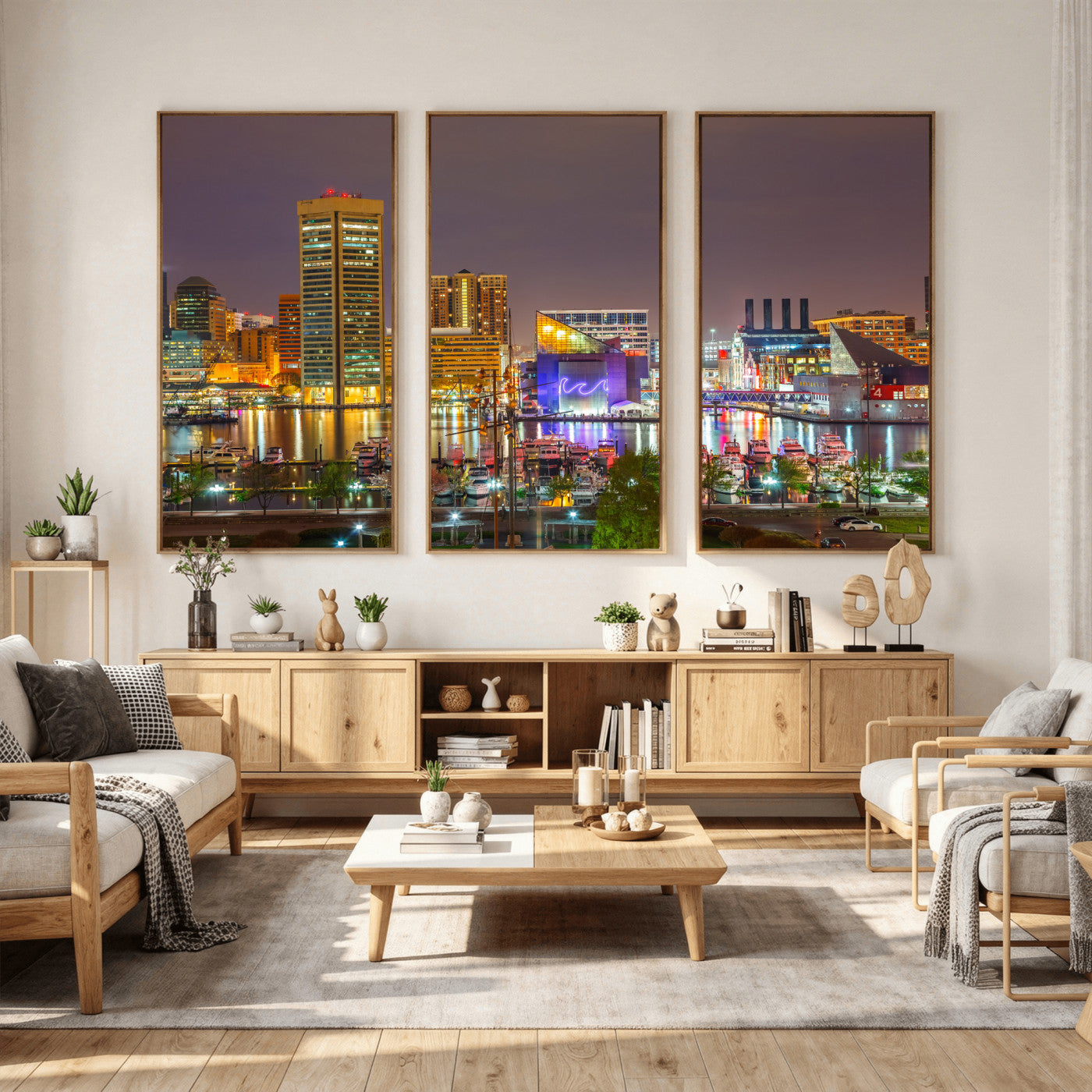 42654823-MGV-CV-36X24 - Baltimore Skyline Wall Art Canvas Print, Baltimore Downtown Night Cityscape Print for Modern Urban Wall Decor