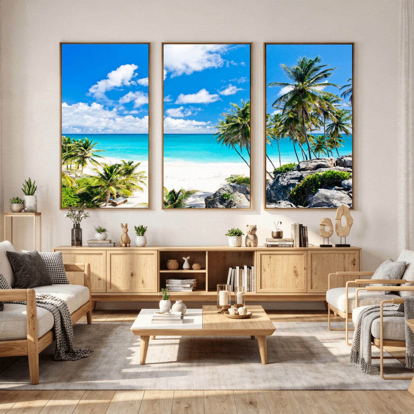 29232878-MGV-CV-36X24 - Barbados Beach Wall Art Canvas Print, Palm Tree Ocean Landscape, Turquoise Sea Coastal Photography, Tropical Island Wall Decor, Framed Ready to Hang