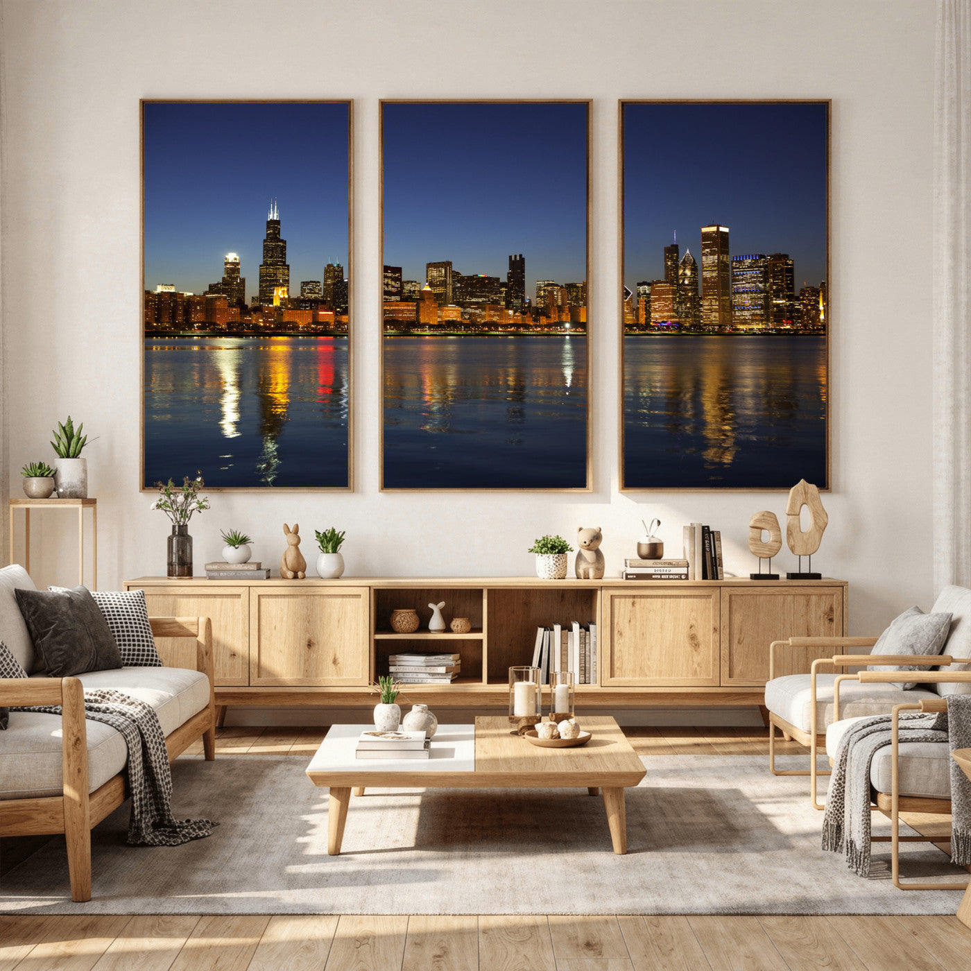 67308035-MGV-CV-36X24 - Chicago Wall Art Canvas Print, Chicago City Downtown Night Cityscape Print for Modern Urban Wall Decor