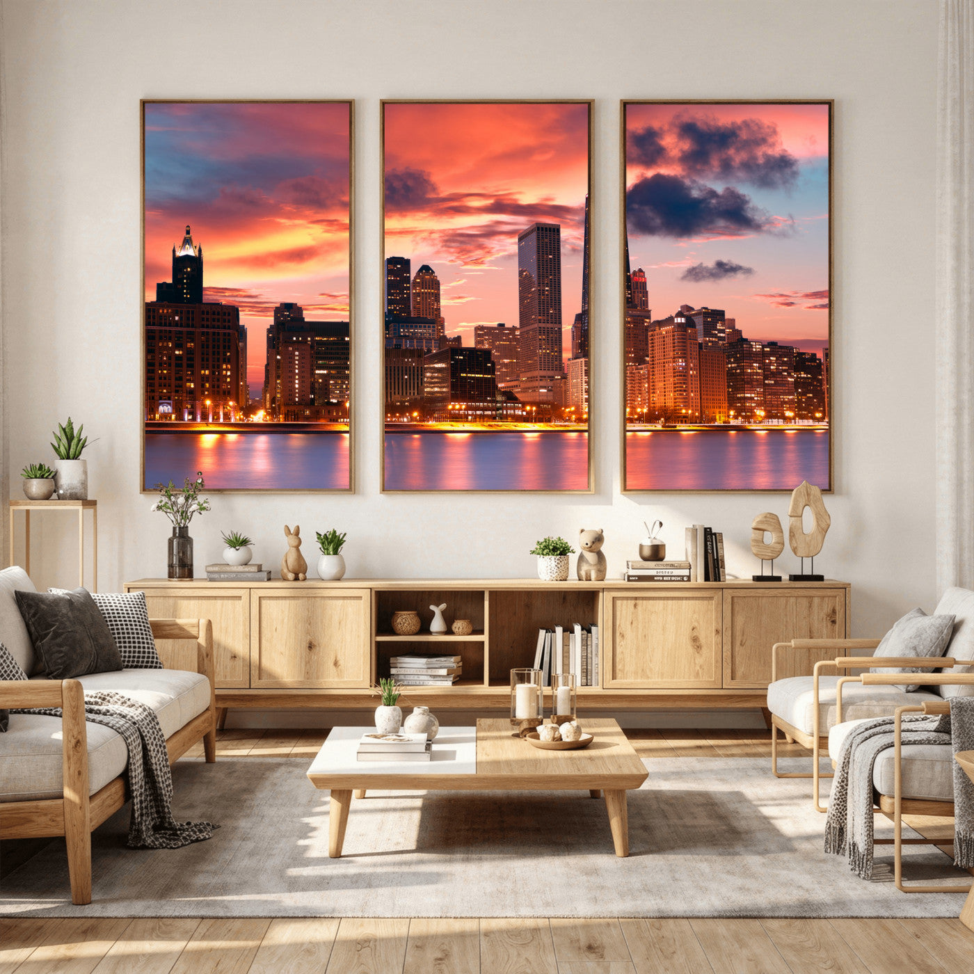 80390109-MGV-CV-36X24 - Chicago Wall Art Canvas Print, Chicago City Downtown Night Cityscape Print for Modern Urban Wall Decor